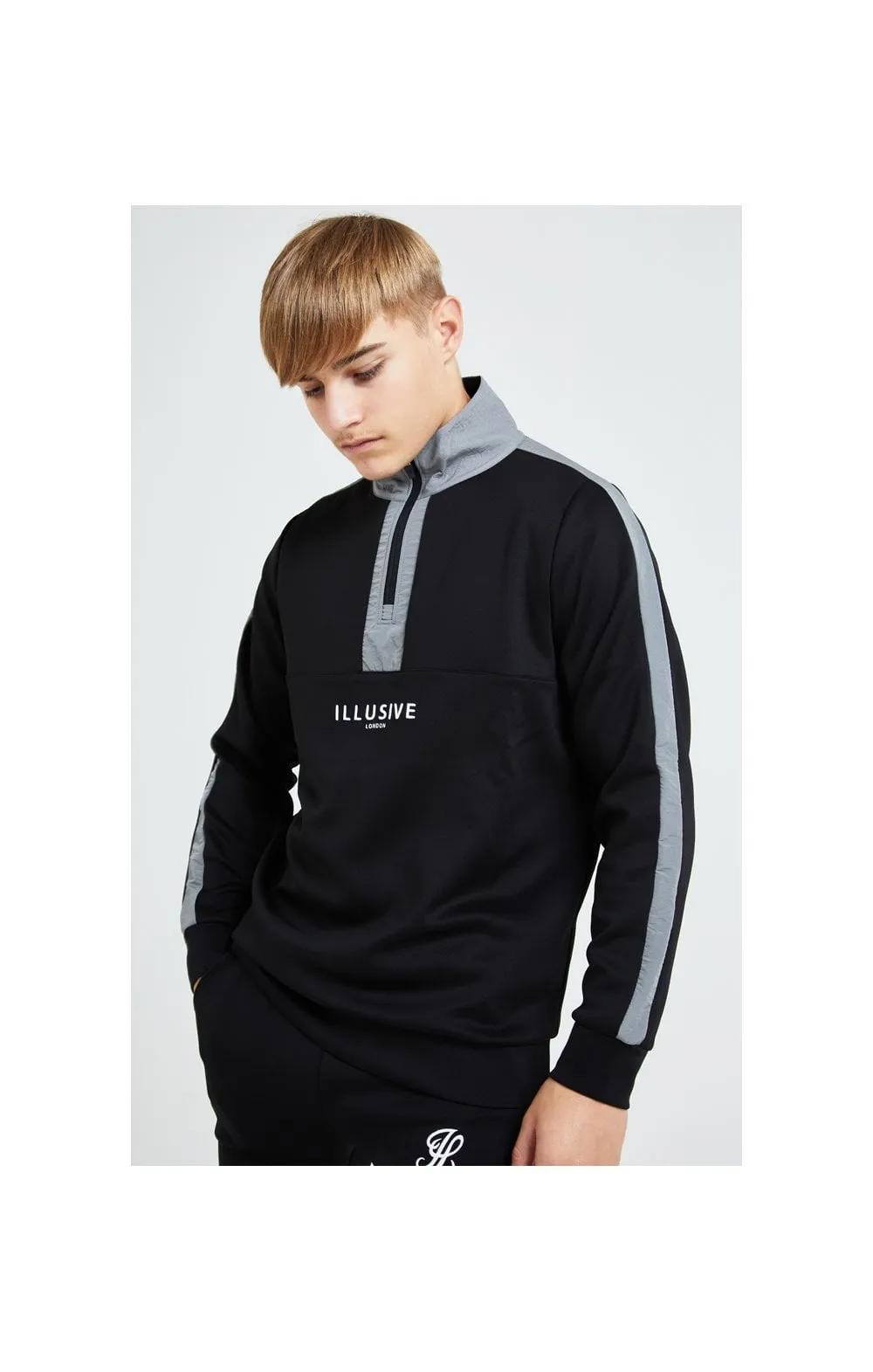 Illusive London Hybrid Quarter Zip Through Hoodie - Black & Grey sold by Siksilk product image thumbnail 2