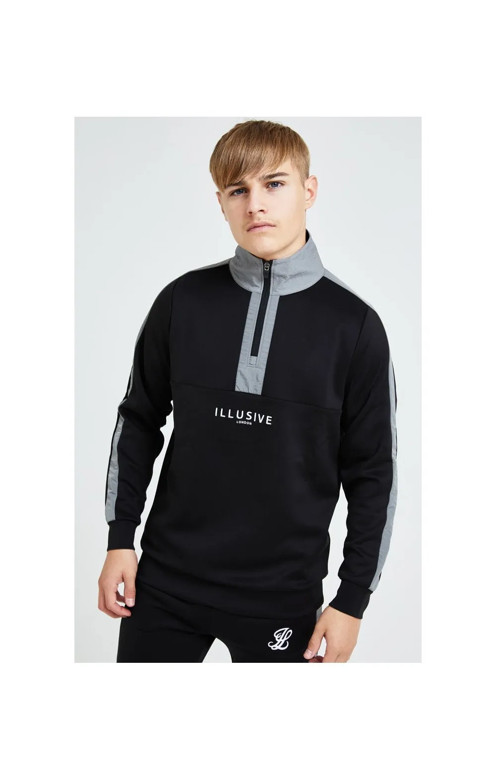 Illusive London Hybrid Quarter Zip Through Hoodie - Black & Grey sold by Siksilk product image thumbnail 3