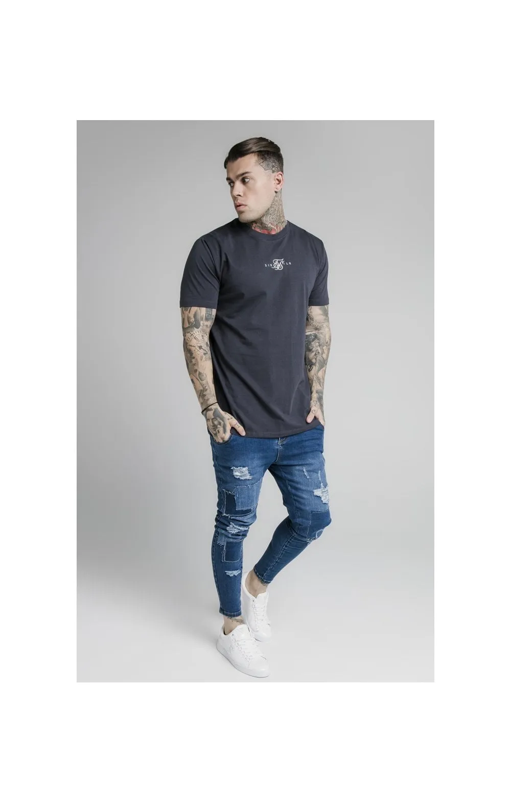 Navy Essential Muscle Fit T-Shirt sold by Siksilk product image thumbnail 3