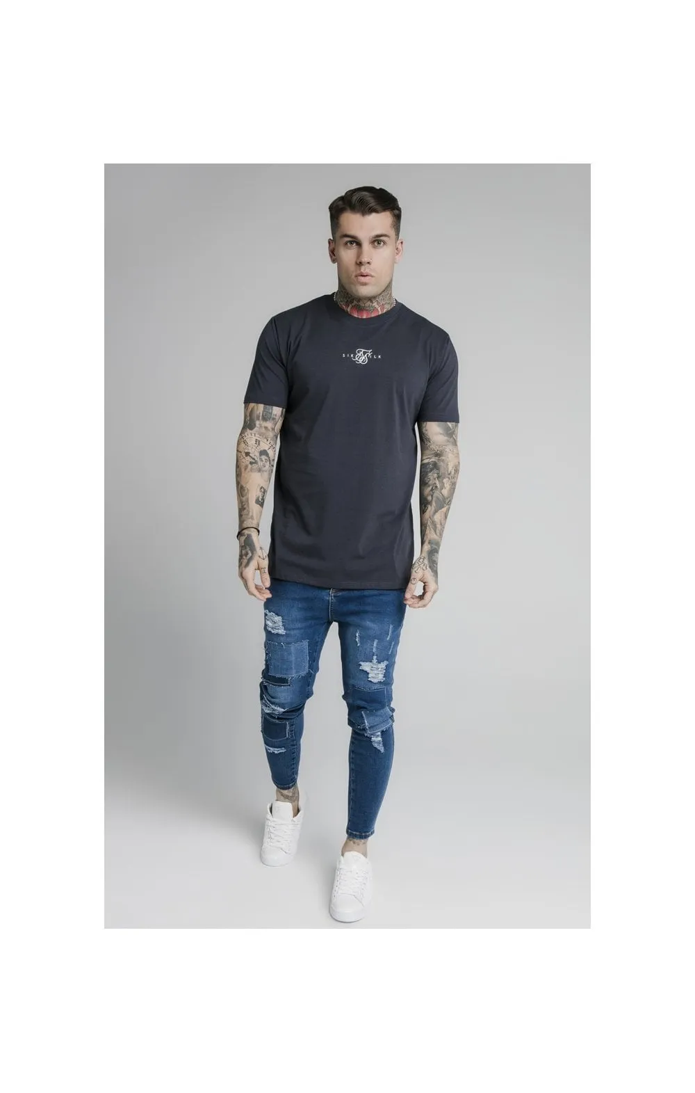 Navy Essential Muscle Fit T-Shirt sold by Siksilk product image thumbnail 4