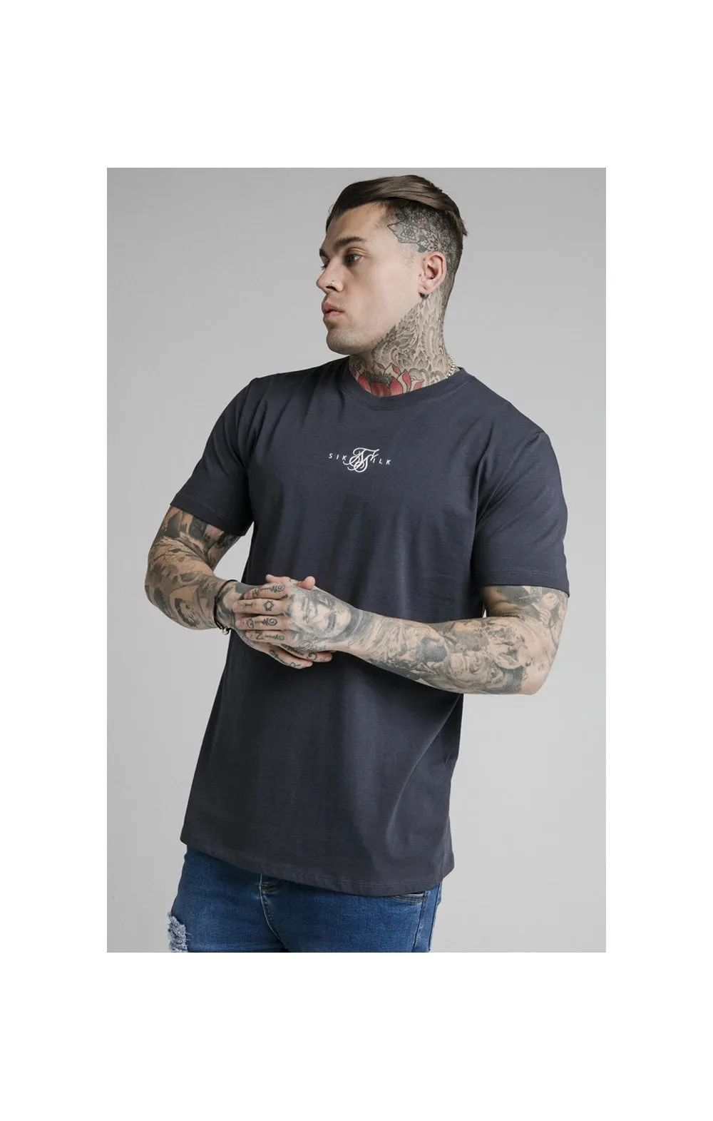Navy Essential Muscle Fit T-Shirt sold by Siksilk