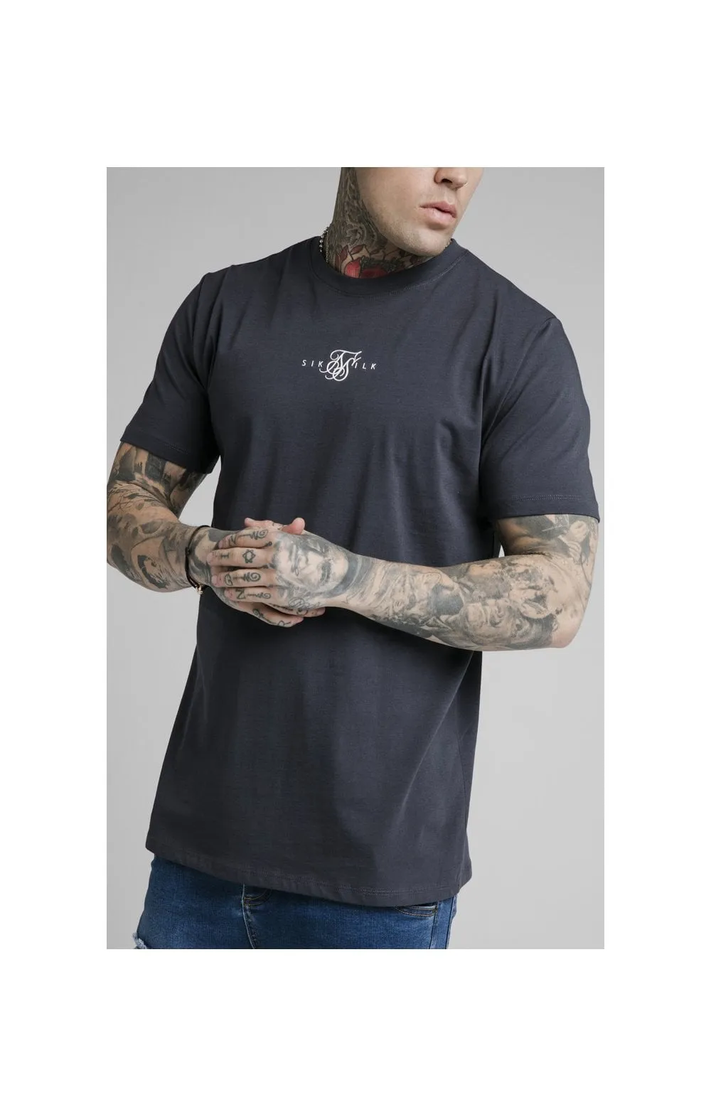 Navy Essential Muscle Fit T-Shirt sold by Siksilk product image thumbnail 2