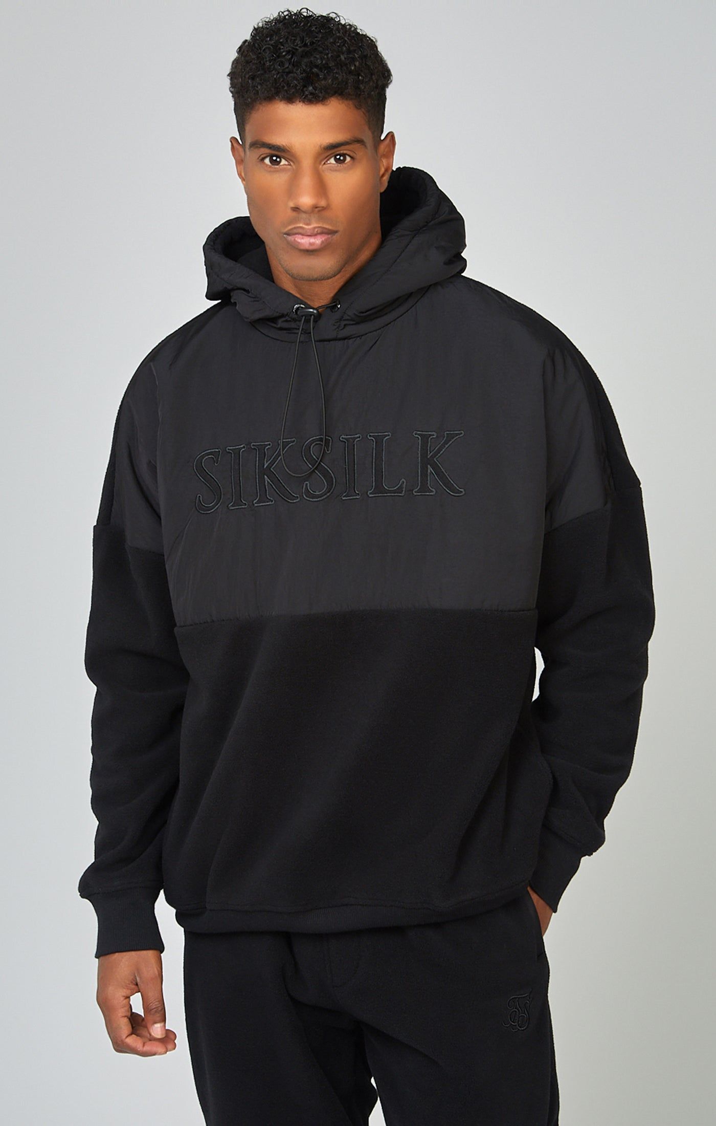 Black Polar Fleece Cut & Sew Overhead Hoodie sold by Siksilk product image thumbnail 4