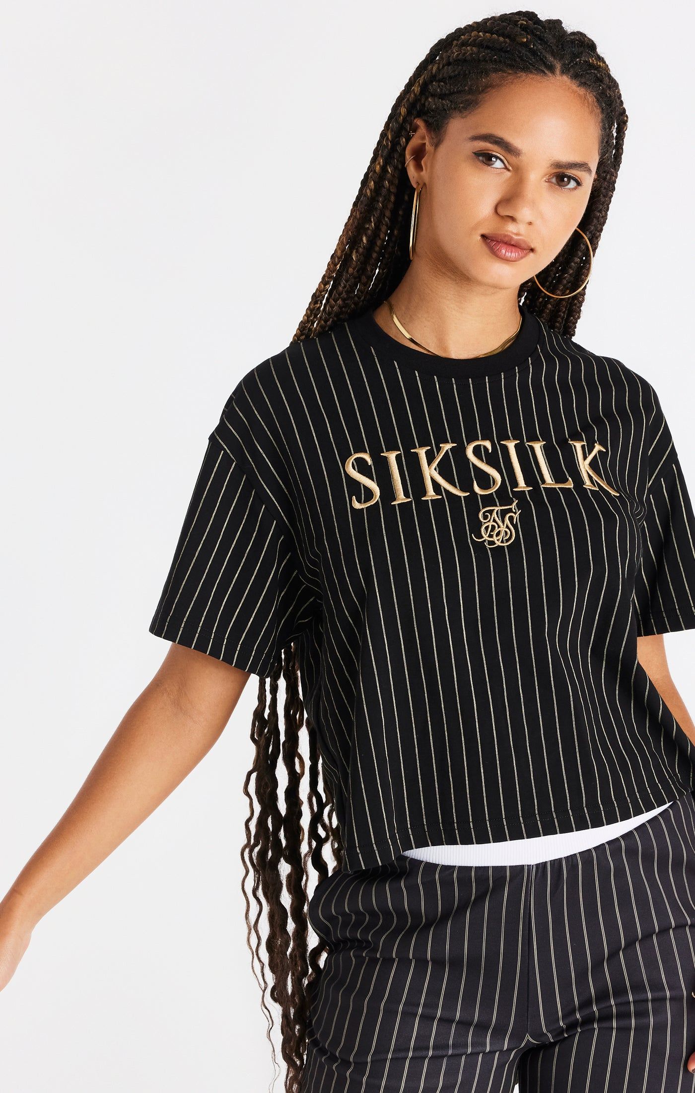 Black Pinstripe T-Shirt sold by Siksilk