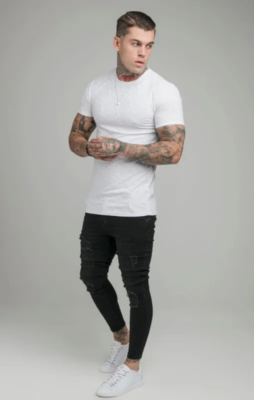SikSilk Jacquard Print Interlock Gym Tee - White sold by Siksilk