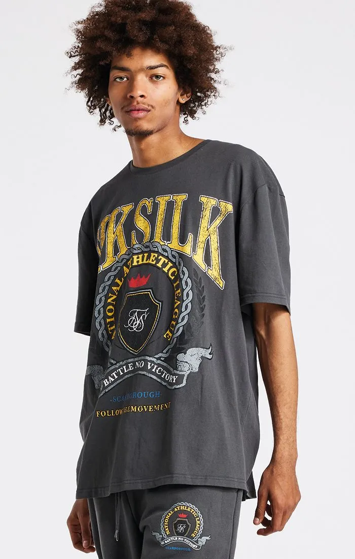 Grey Varsity Print Oversized T-Shirt sold by Siksilk