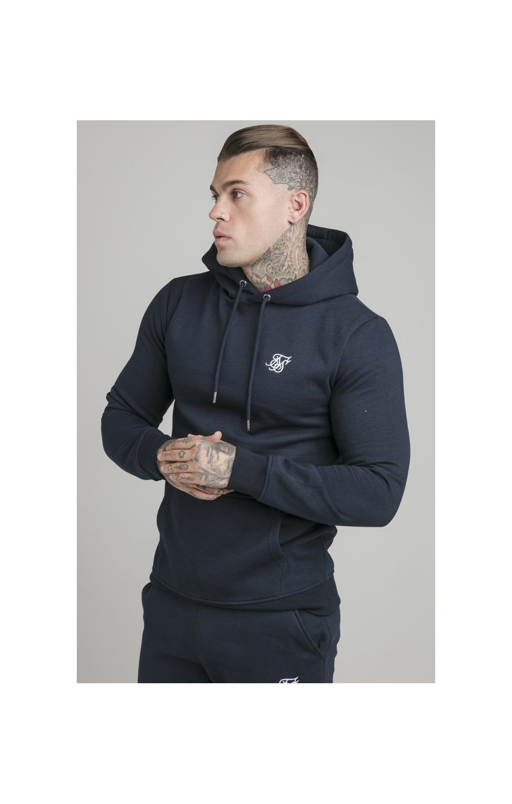 Navy Muscle Fit Overhead Hoodie sold by Siksilk