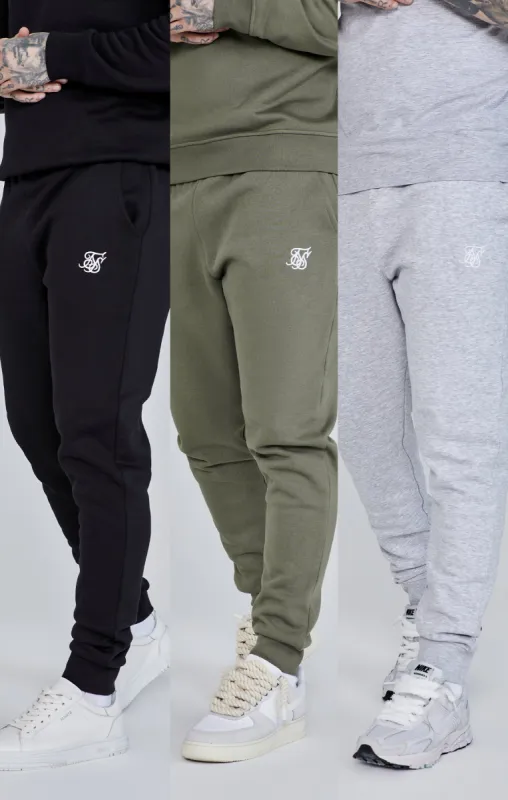 Essentials Joggers Bundle Black/Khaki/Grey Marl sold by Siksilk