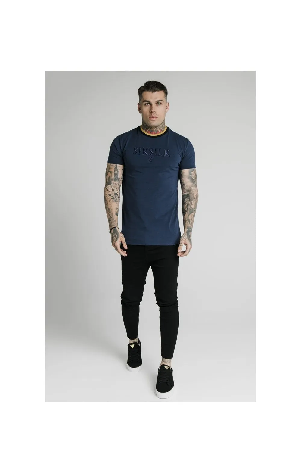 SikSilk Straight Hem Gym Tee - Navy, Gold & Black sold by Siksilk product image thumbnail 5