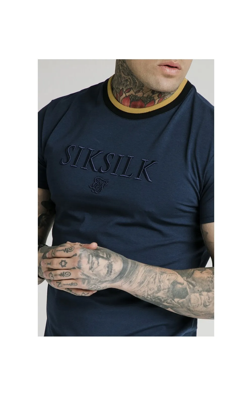 SikSilk Straight Hem Gym Tee - Navy, Gold & Black sold by Siksilk product image thumbnail 2