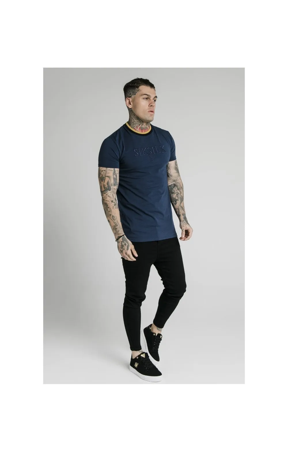 SikSilk Straight Hem Gym Tee - Navy, Gold & Black sold by Siksilk product image thumbnail 3