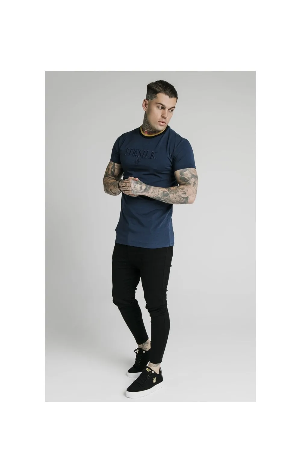 SikSilk Straight Hem Gym Tee - Navy, Gold & Black sold by Siksilk product image thumbnail 4