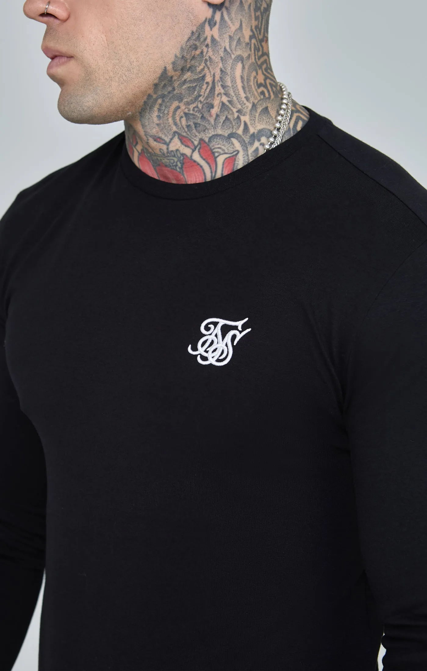 Black Essential Long Sleeve Muscle Fit T-Shirt sold by Siksilk product image thumbnail 3