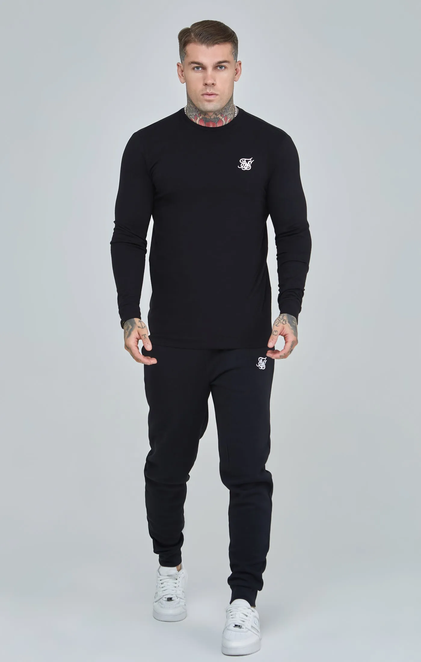 Black Essential Long Sleeve Muscle Fit T-Shirt sold by Siksilk product image thumbnail 4