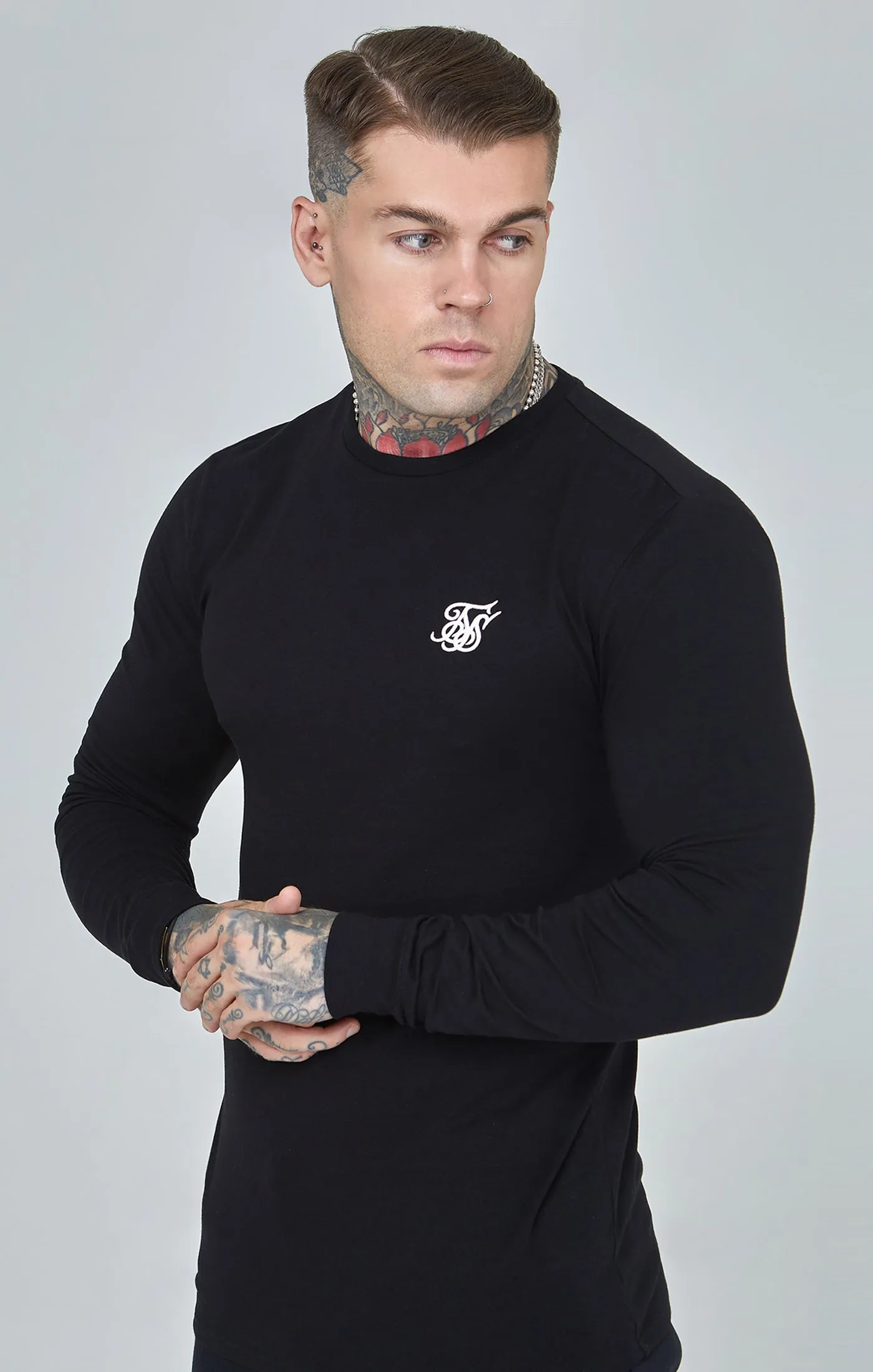 Black Essential Long Sleeve Muscle Fit T-Shirt sold by Siksilk
