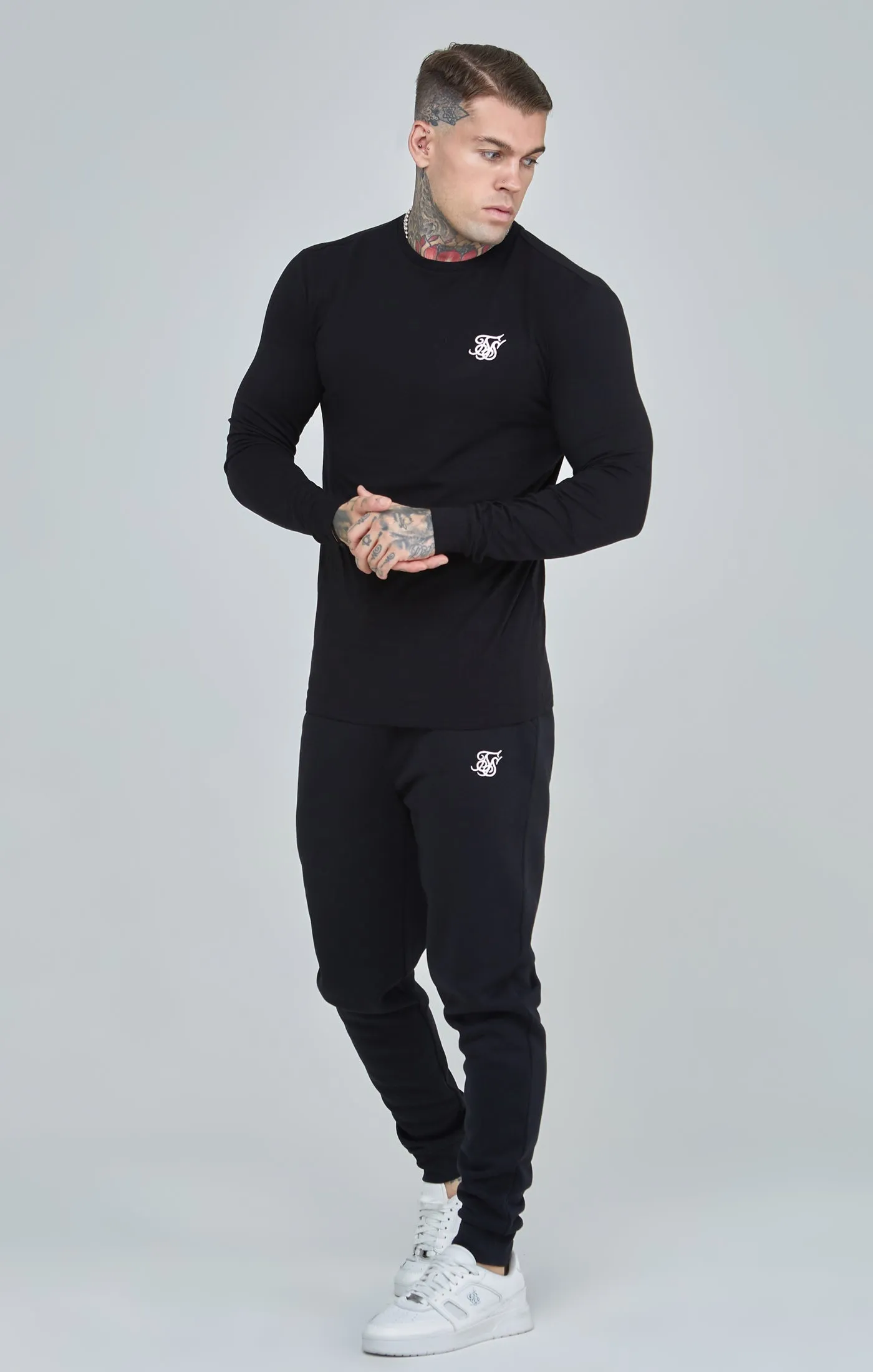 Black Essential Long Sleeve Muscle Fit T-Shirt sold by Siksilk product image thumbnail 2
