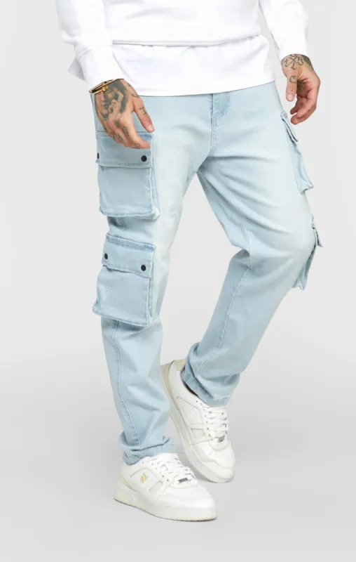 Blue Loose Fit Denim Cargo Pant sold by Siksilk