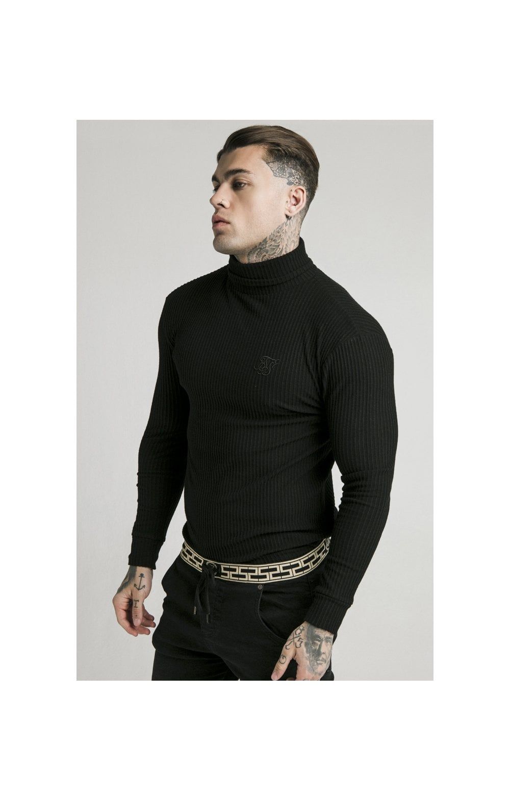 SikSilk L/S Brushed Rib Knit Turtle Neck - Black sold by Siksilk
