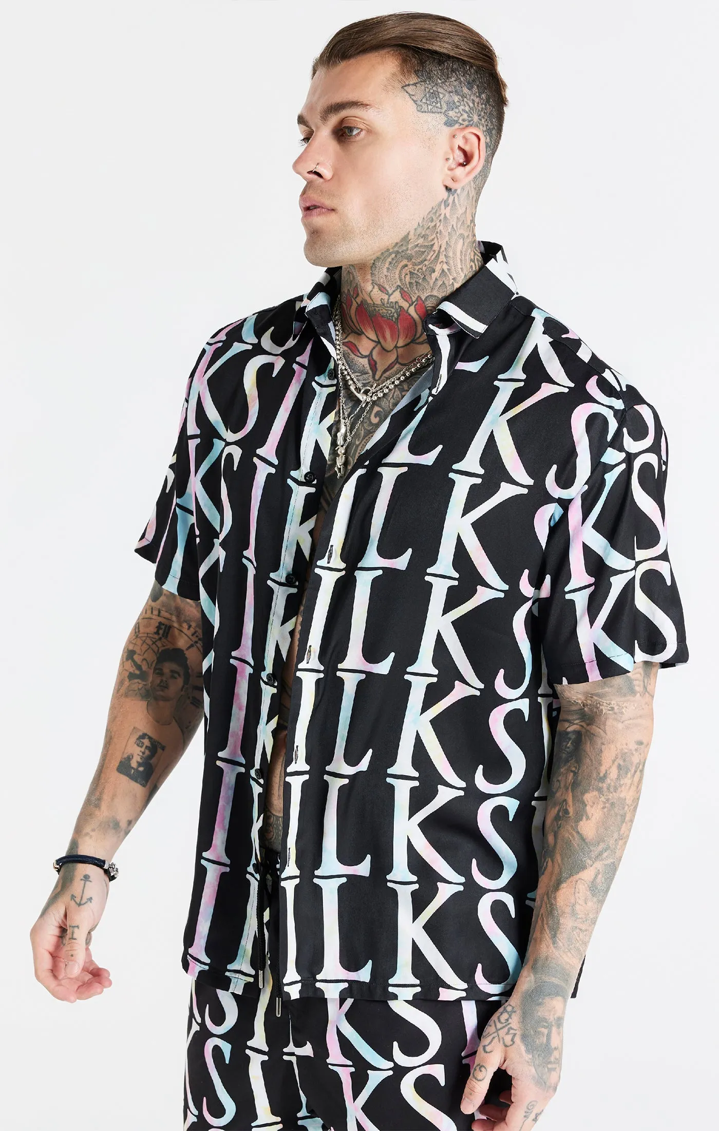 Black Repeat Print Resort Shirt sold by Siksilk