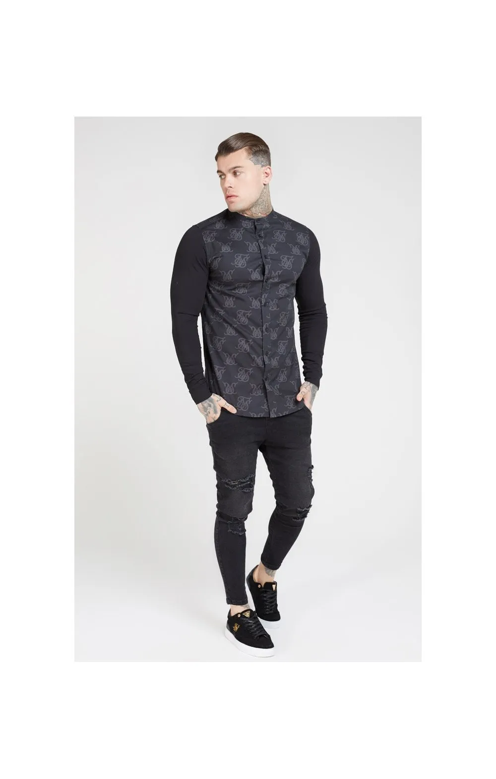 SikSilk Muscle Fit Oxford Cotton Shirt - Black sold by Siksilk product image thumbnail 3