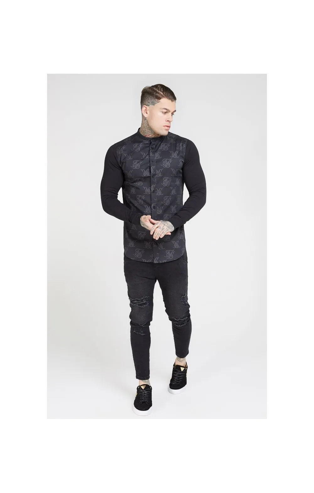 SikSilk Muscle Fit Oxford Cotton Shirt - Black sold by Siksilk product image thumbnail 4