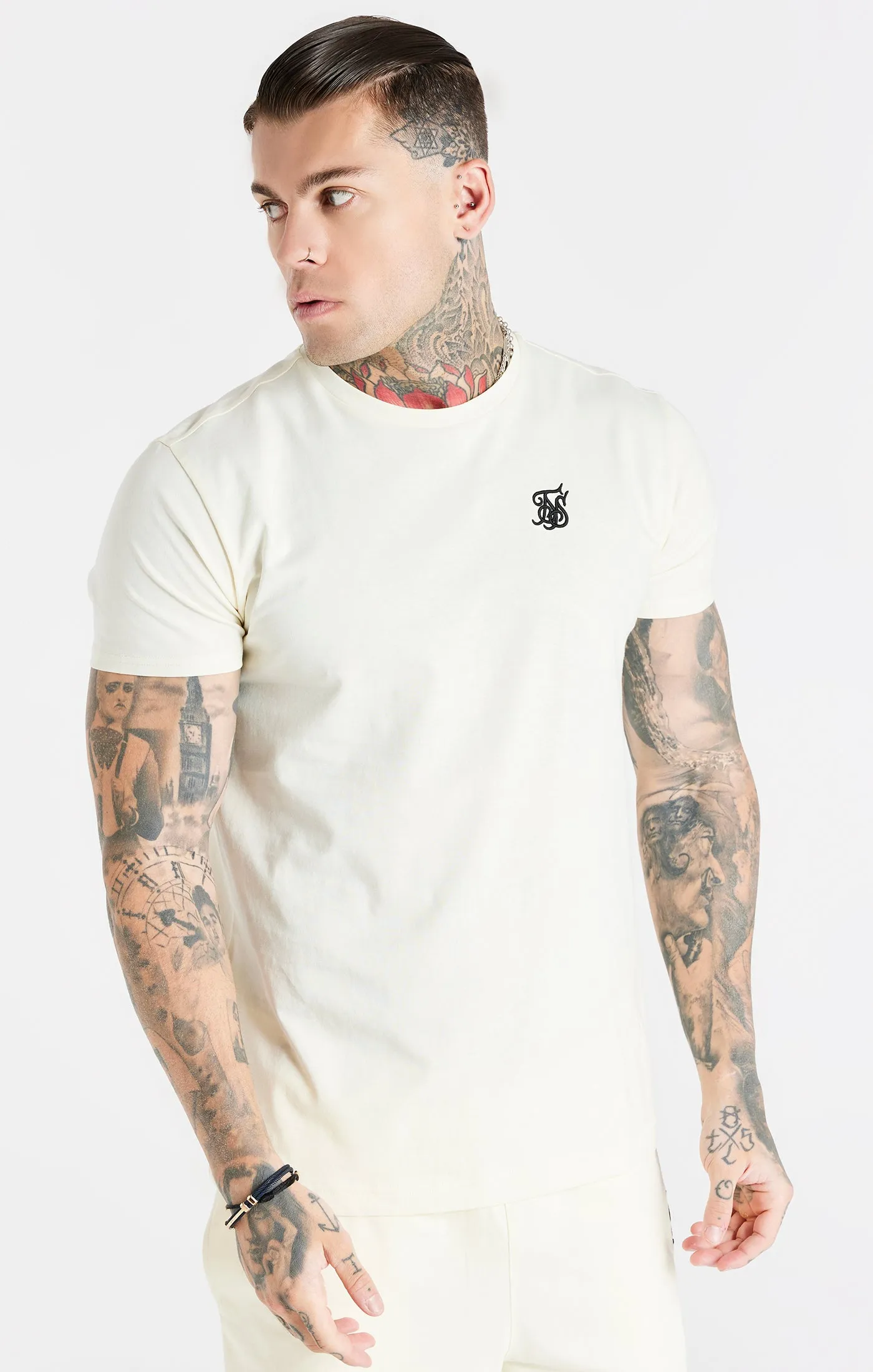 Ecru Muscle Fit T-Shirt sold by Siksilk