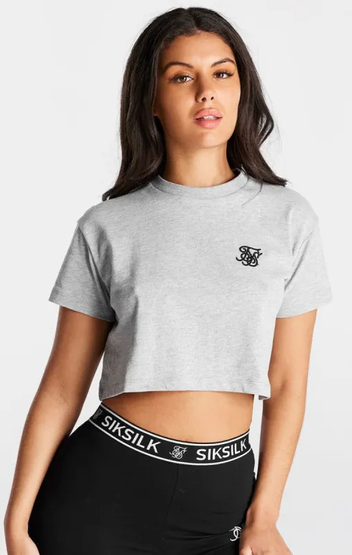 Grey Marl Essential Box Fit Crop T-Shirt sold by Siksilk