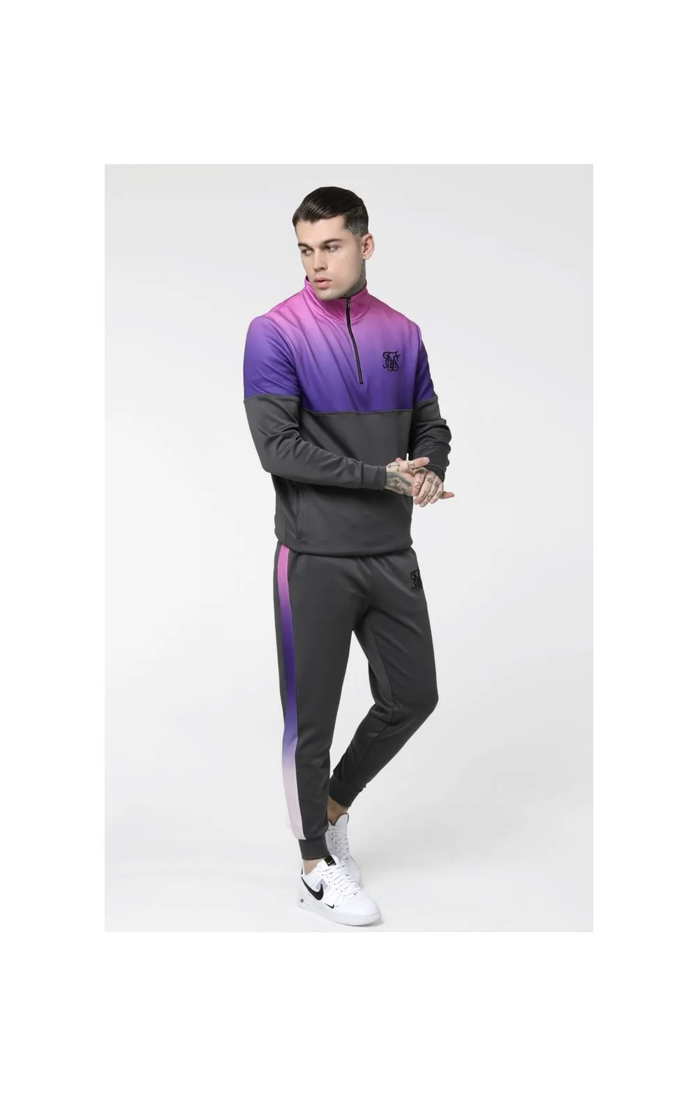 SikSilk Quarter Zip Poly Racer Track Top - Urban Grey & Neon Tri Fade sold by Siksilk product image thumbnail 4