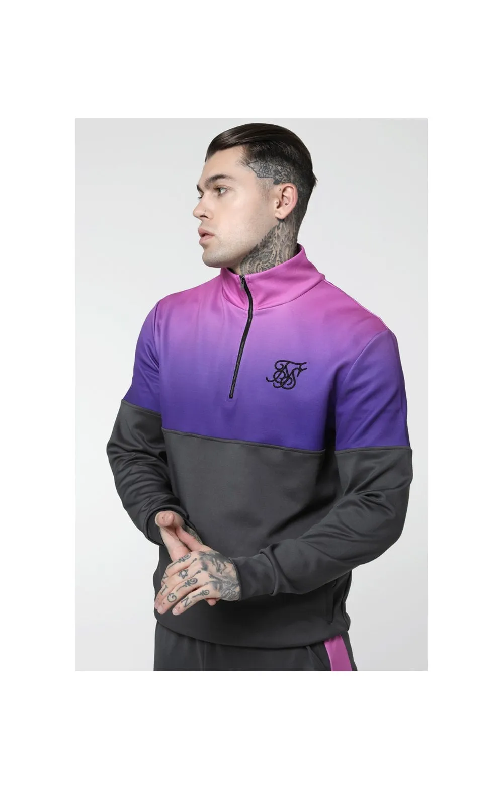 SikSilk Quarter Zip Poly Racer Track Top - Urban Grey & Neon Tri Fade sold by Siksilk