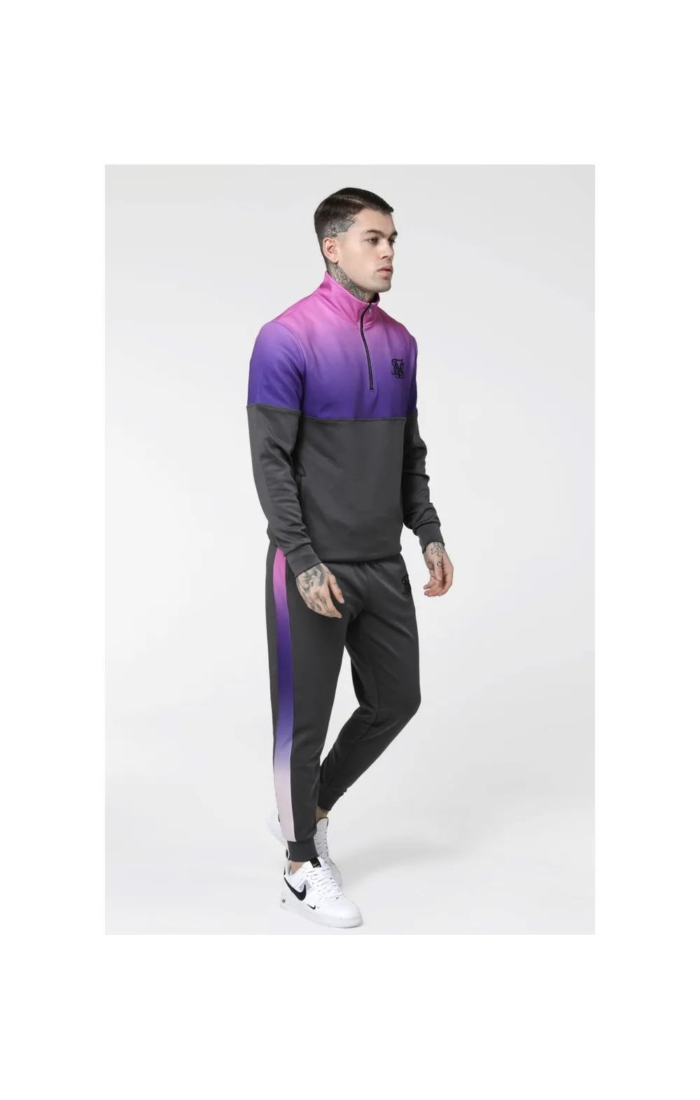 SikSilk Quarter Zip Poly Racer Track Top - Urban Grey & Neon Tri Fade sold by Siksilk product image thumbnail 5