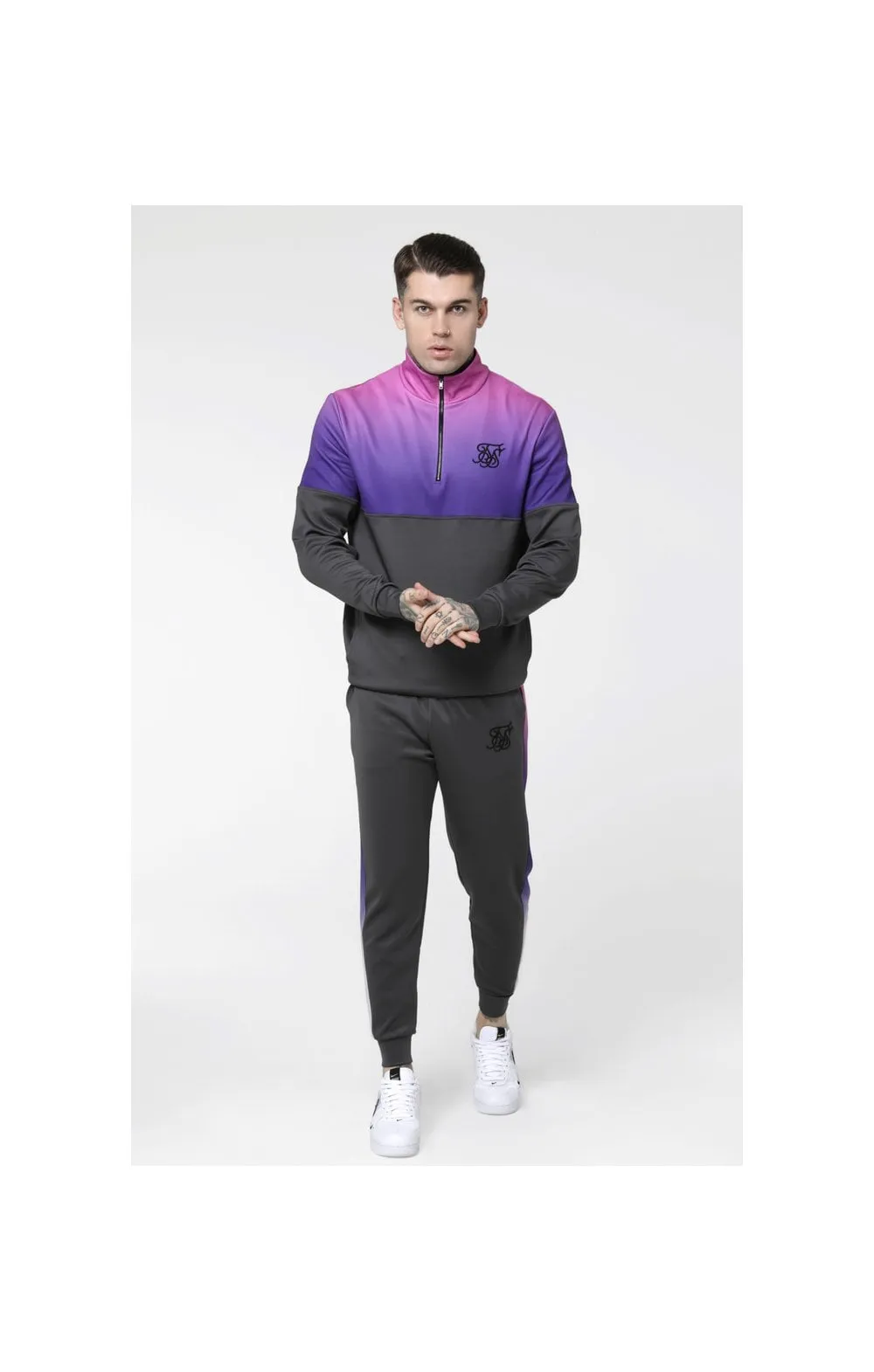SikSilk Quarter Zip Poly Racer Track Top - Urban Grey & Neon Tri Fade sold by Siksilk product image thumbnail 2