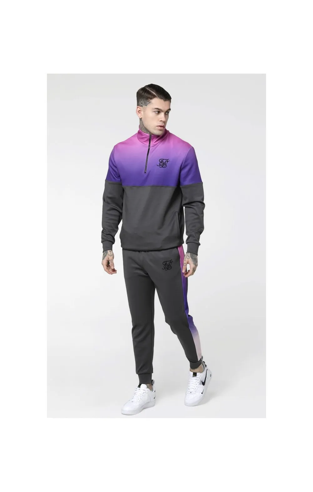 SikSilk Quarter Zip Poly Racer Track Top - Urban Grey & Neon Tri Fade sold by Siksilk product image thumbnail 3
