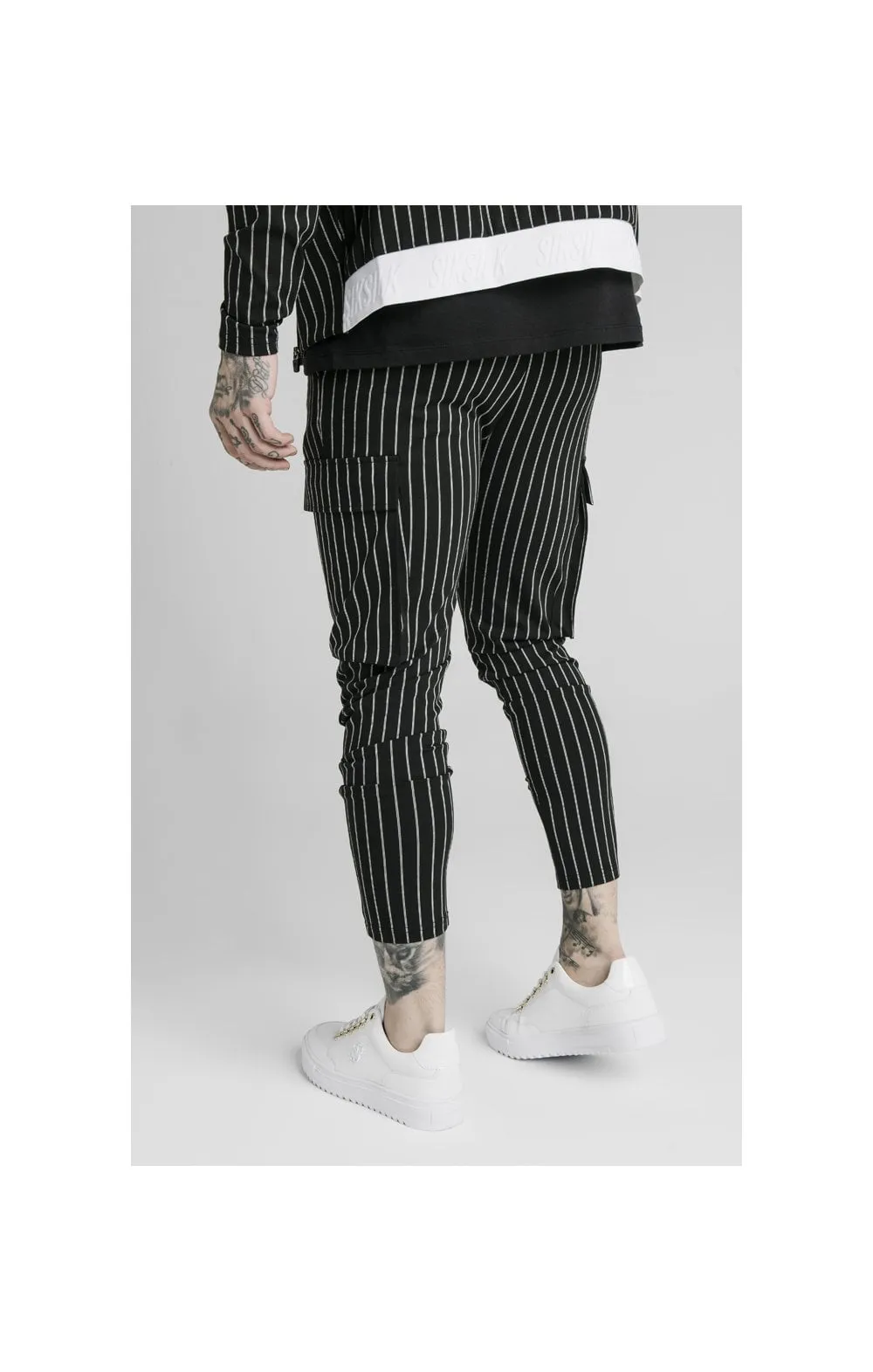 SikSilk Pinstripe Cargo Pants - Black & White sold by Siksilk product image thumbnail 3