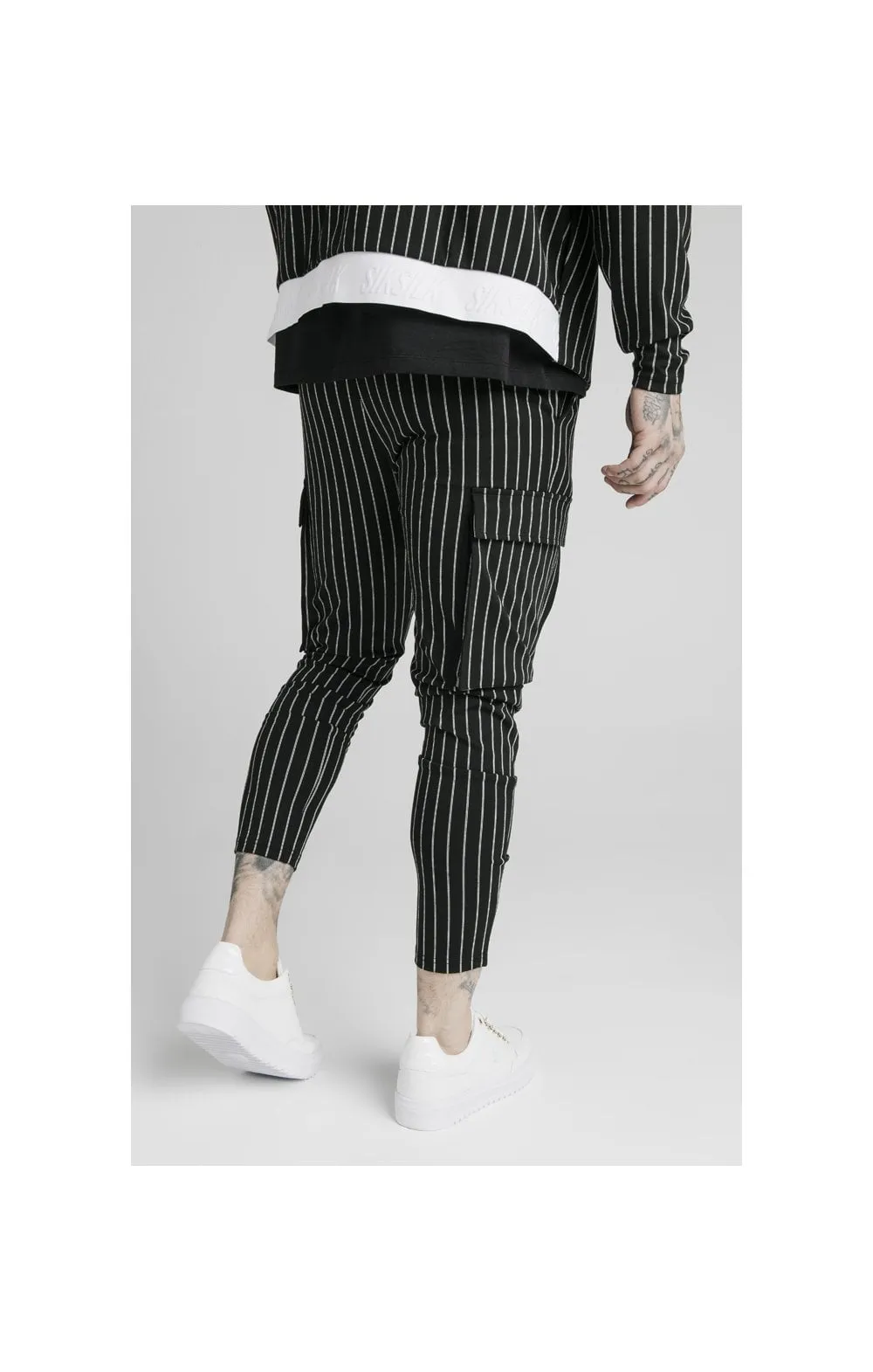 SikSilk Pinstripe Cargo Pants - Black & White sold by Siksilk product image thumbnail 4