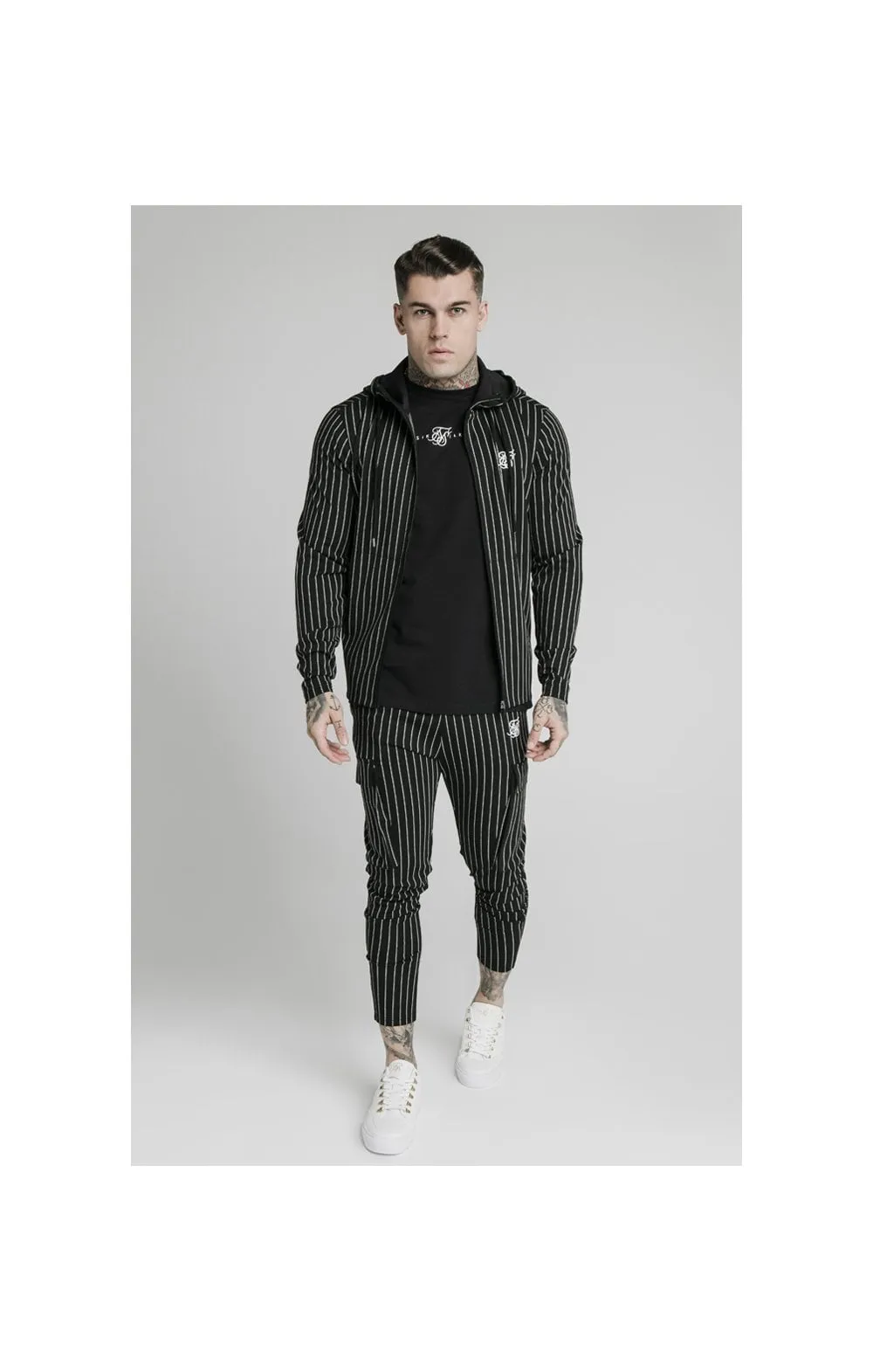 SikSilk Pinstripe Cargo Pants - Black & White sold by Siksilk product image thumbnail 5