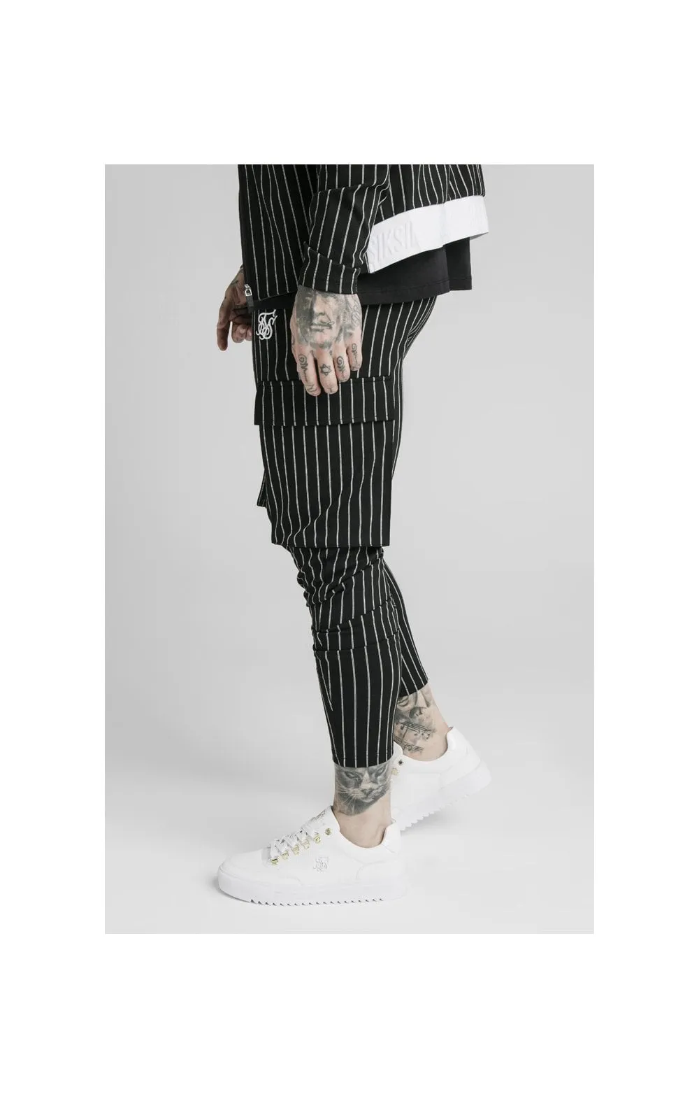 SikSilk Pinstripe Cargo Pants - Black & White sold by Siksilk product image thumbnail 2