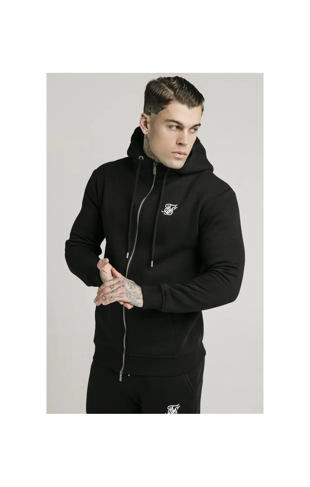 SikSilk Zip Through Funnel Neck Hoodie - Black sold by Siksilk