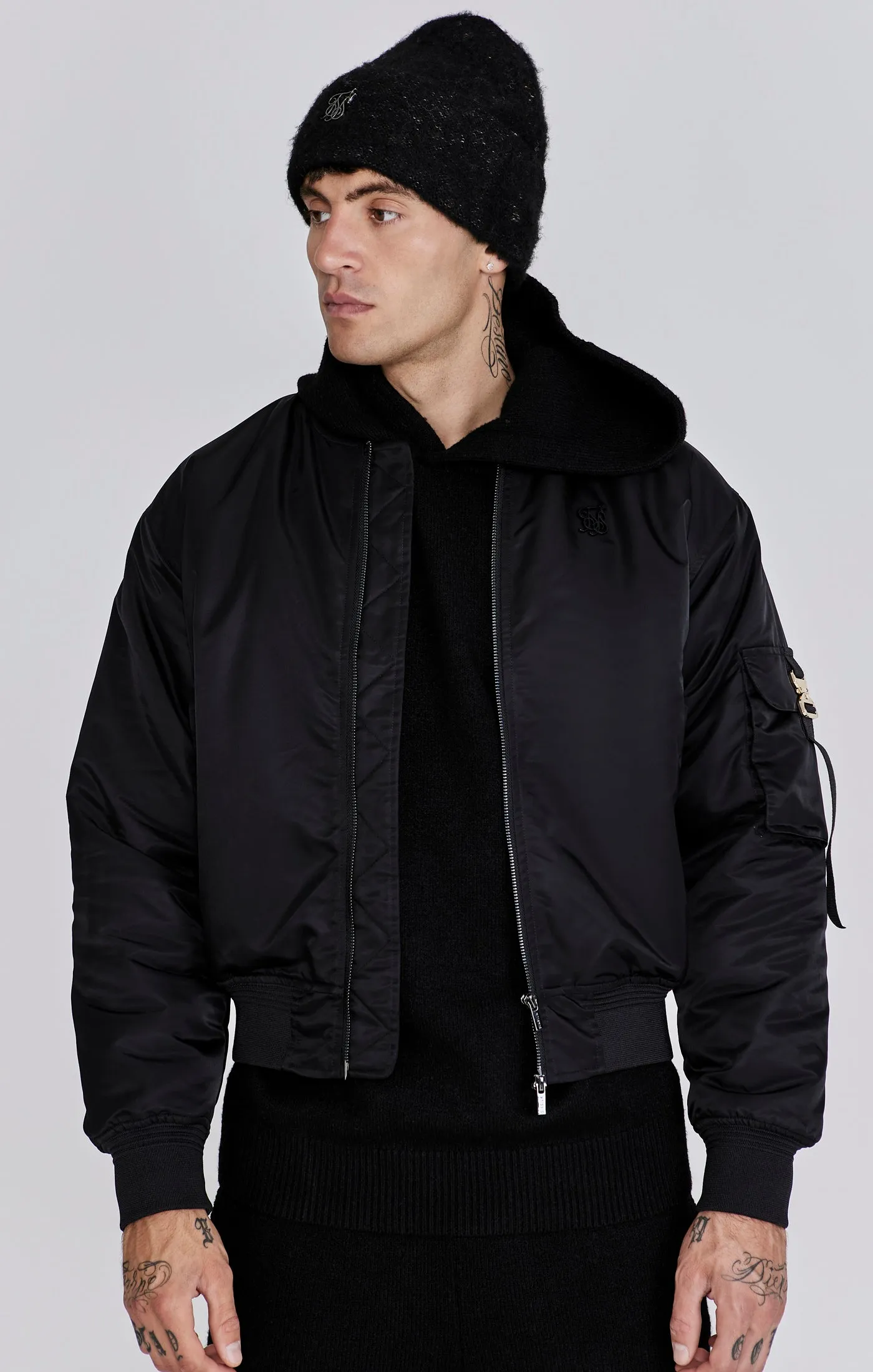 Black Bomber Jacket sold by Siksilk
