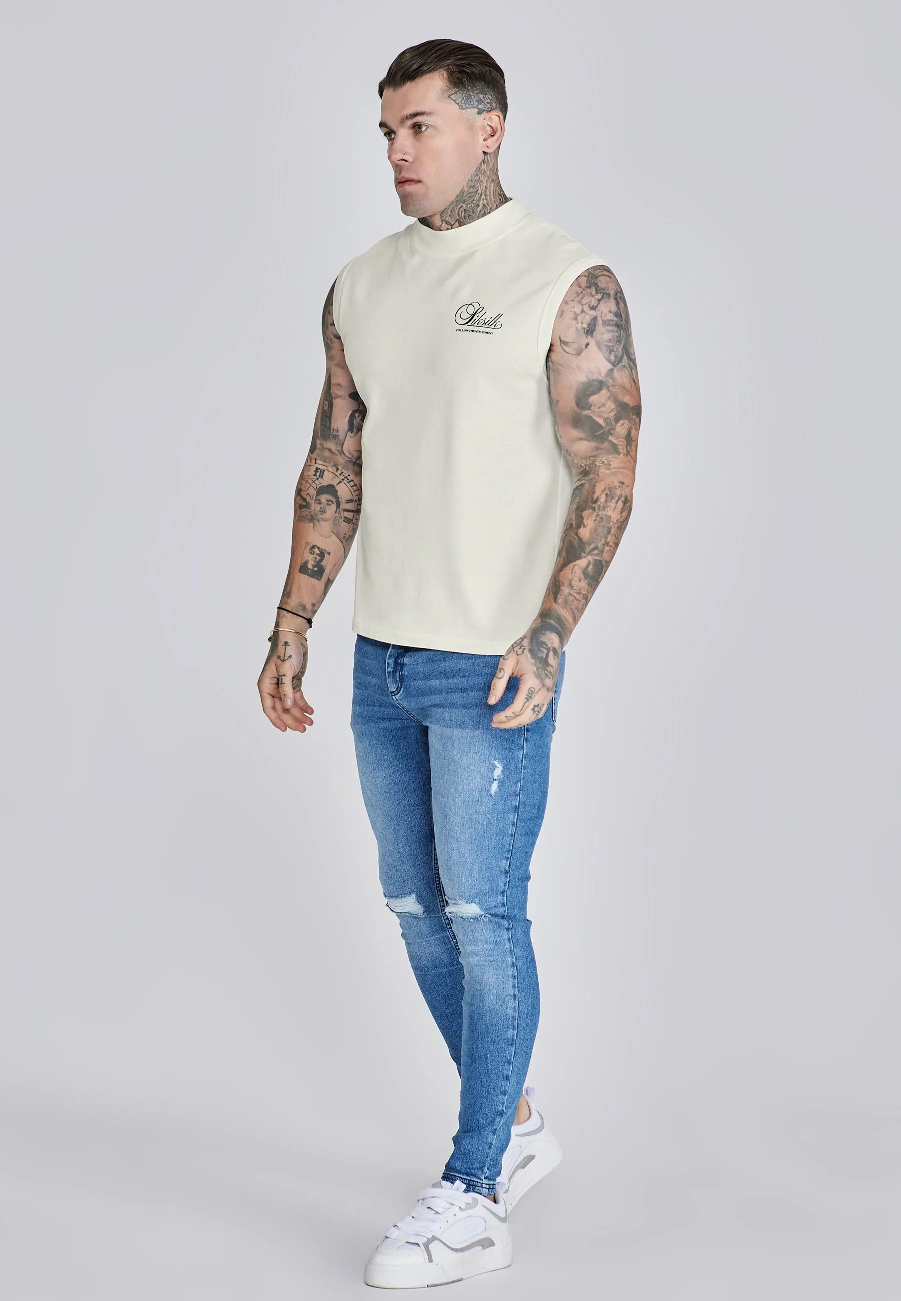 Ecru Sleeveless T-Shirt sold by Siksilk product image thumbnail 4