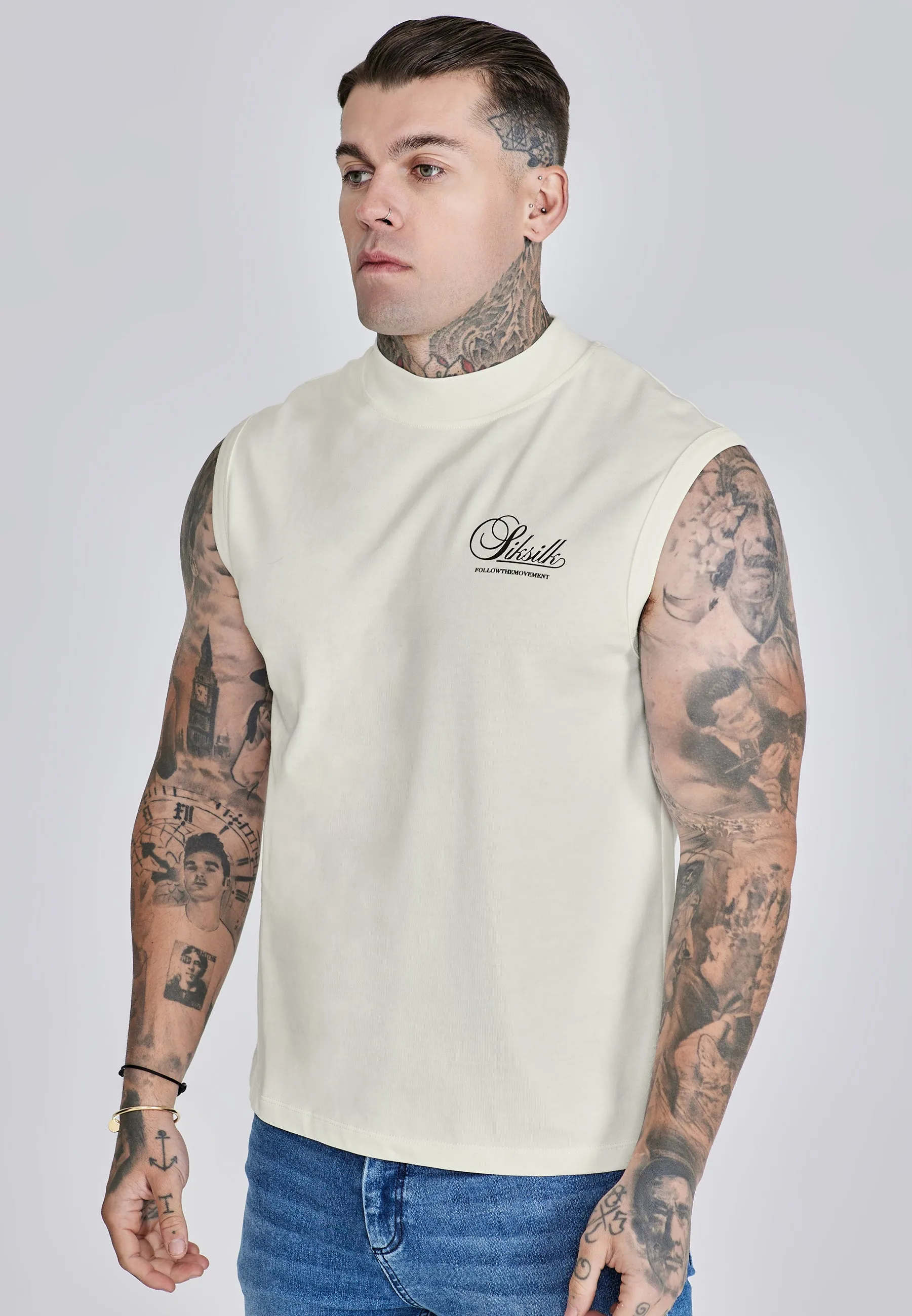 Ecru Sleeveless T-Shirt sold by Siksilk