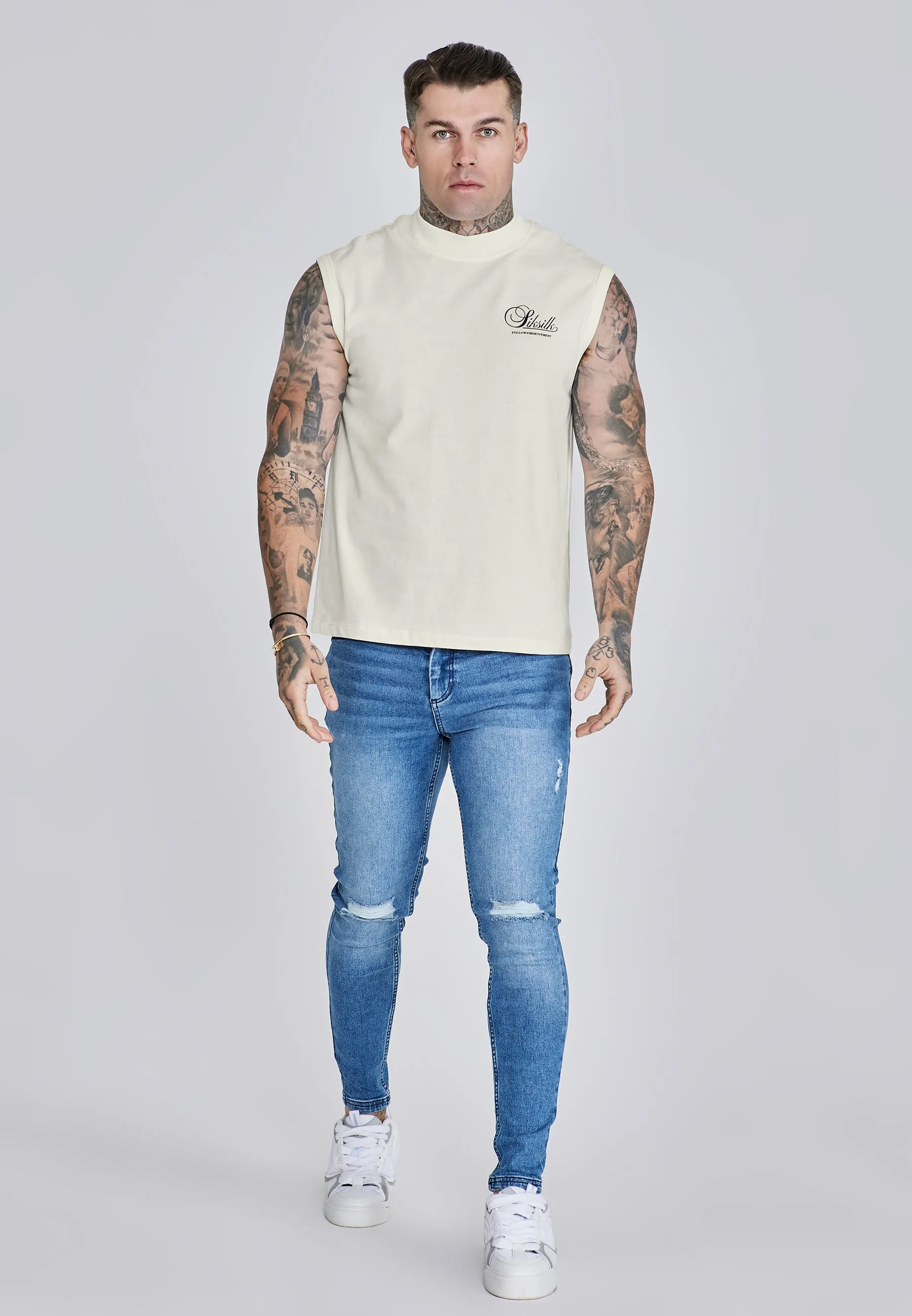 Ecru Sleeveless T-Shirt sold by Siksilk product image thumbnail 3