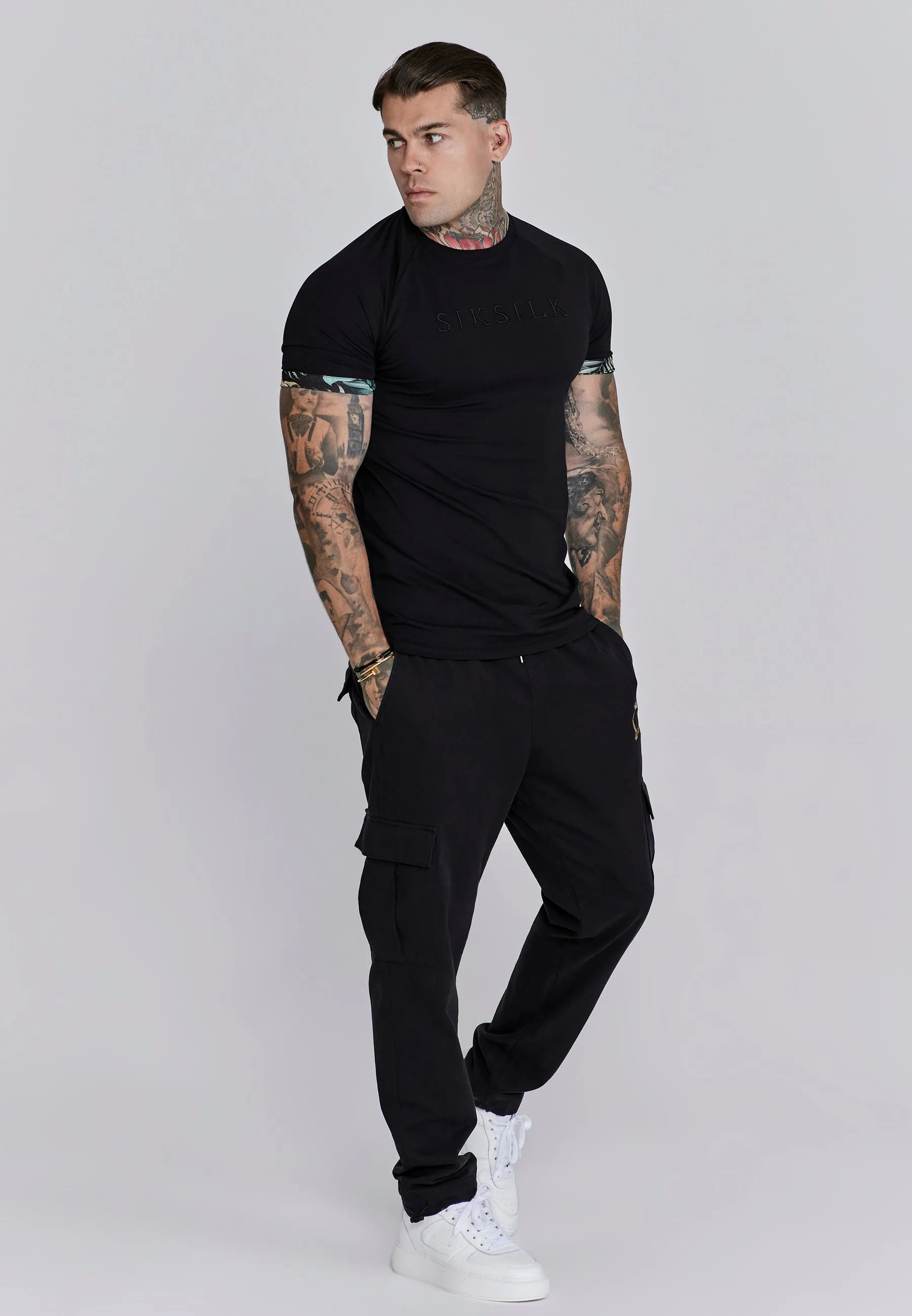 Black Rolls Sleeve T-Shirt sold by Siksilk product image thumbnail 4
