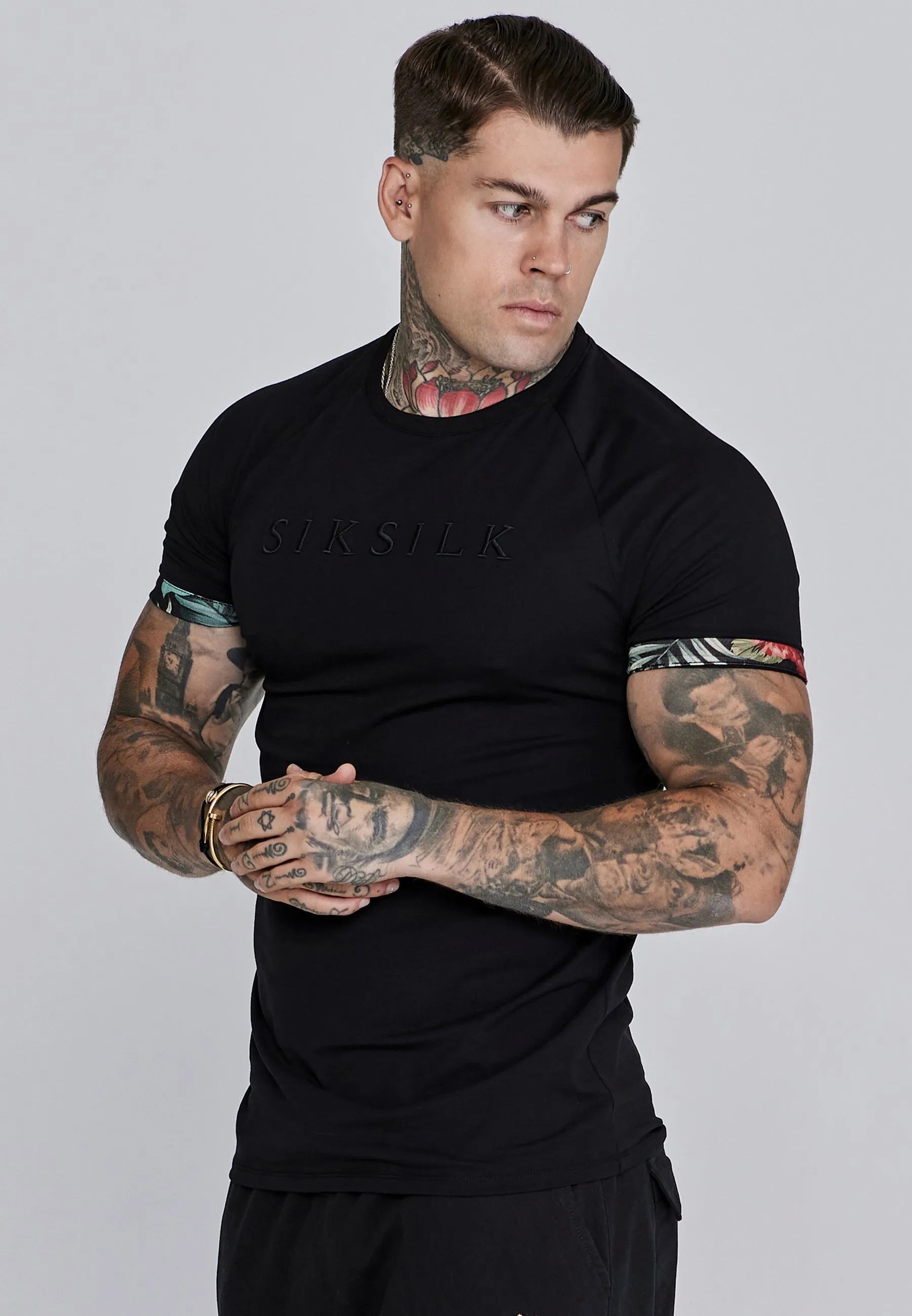 Black Rolls Sleeve T-Shirt sold by Siksilk