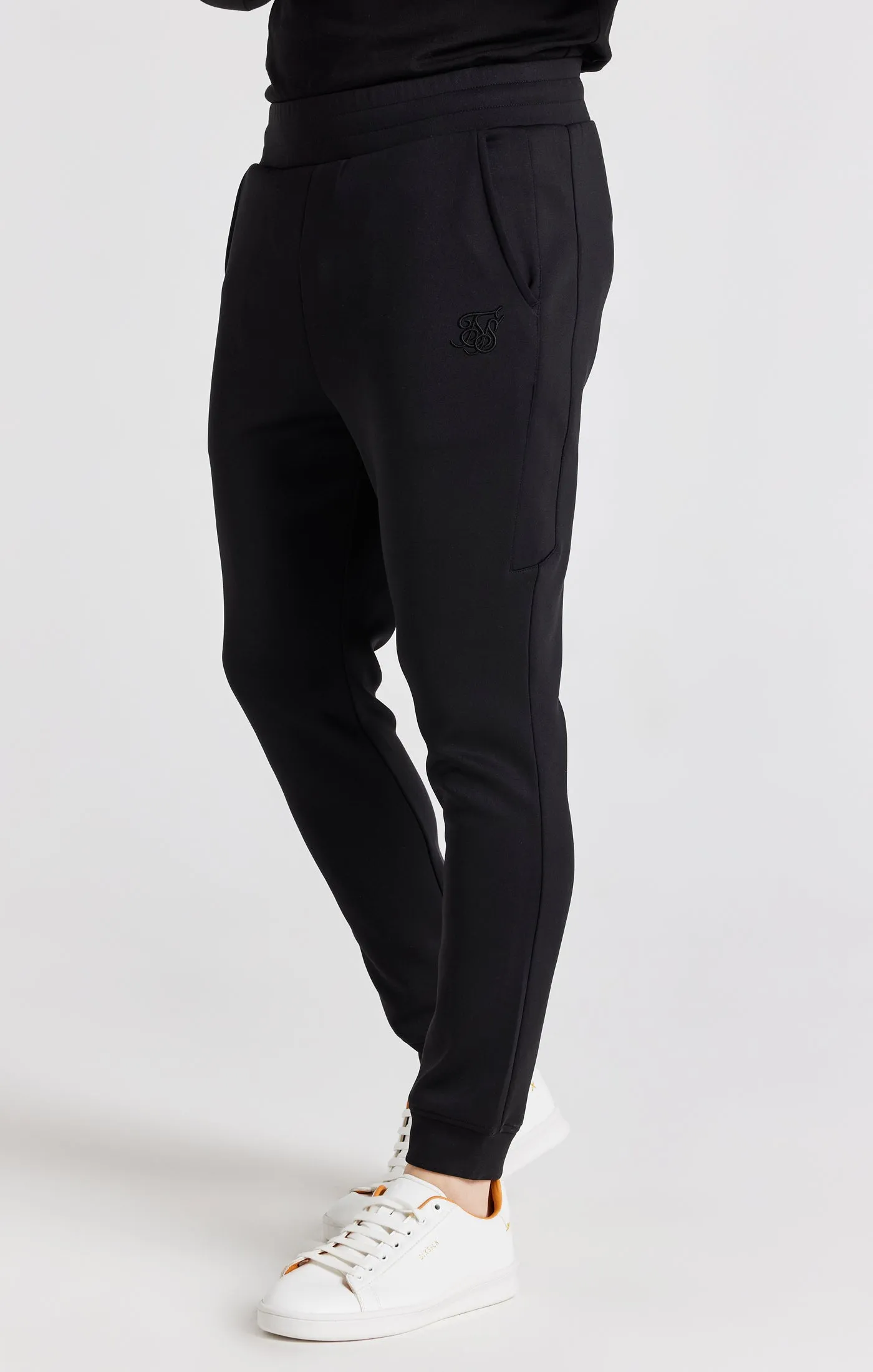 Black Embroidered Cuffed Track Pant sold by Siksilk