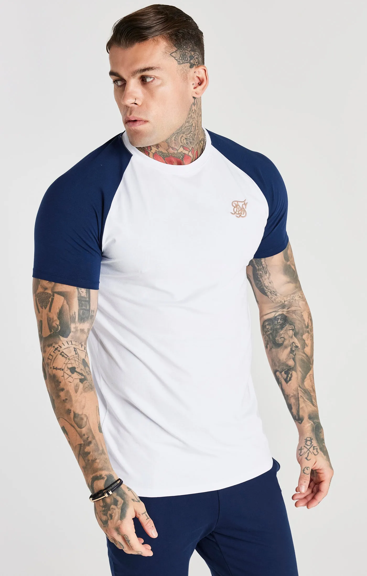 White Raglan Muscle Fit T-Shirt sold by Siksilk