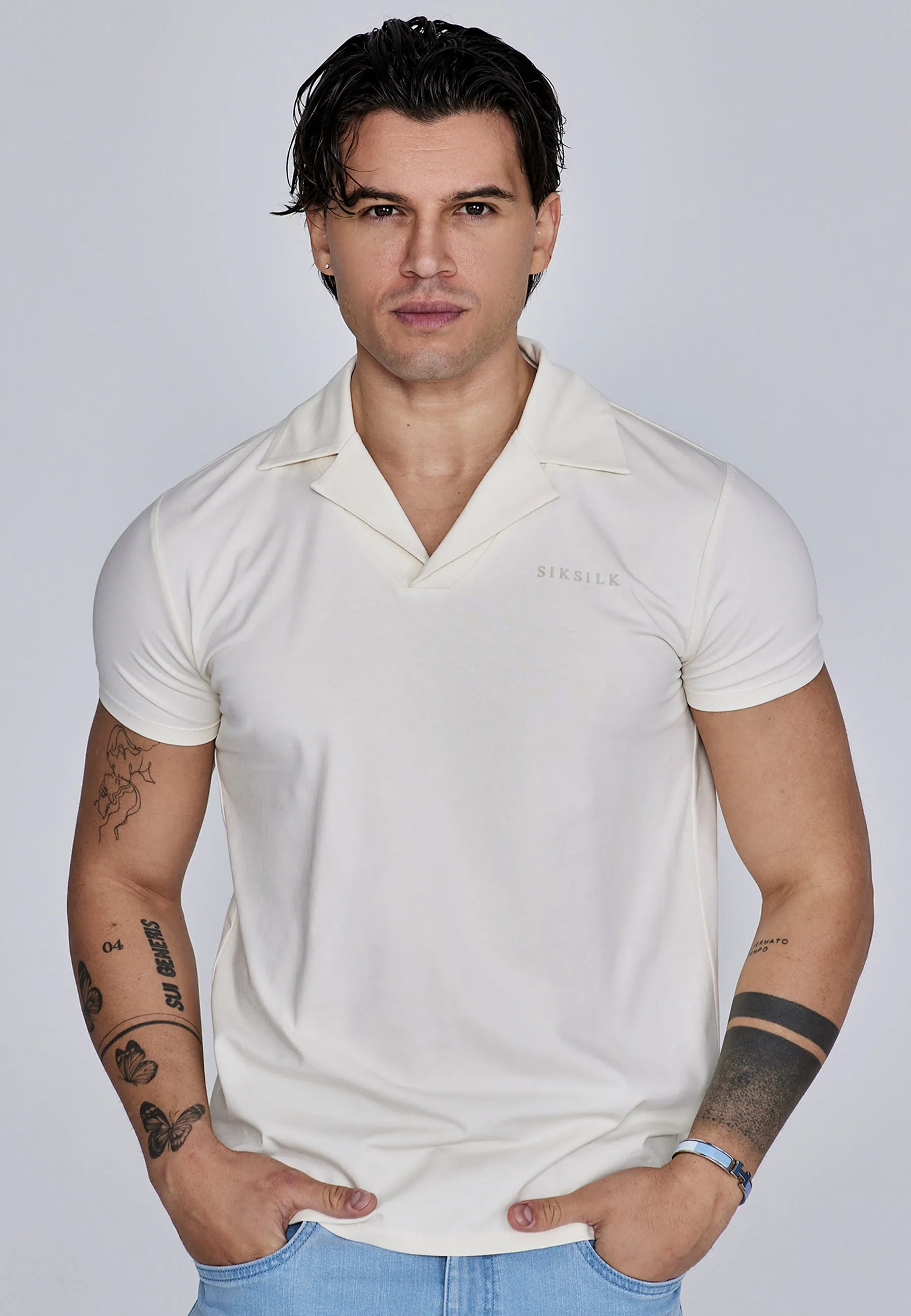 Ecru Smart Revere Polo sold by Siksilk