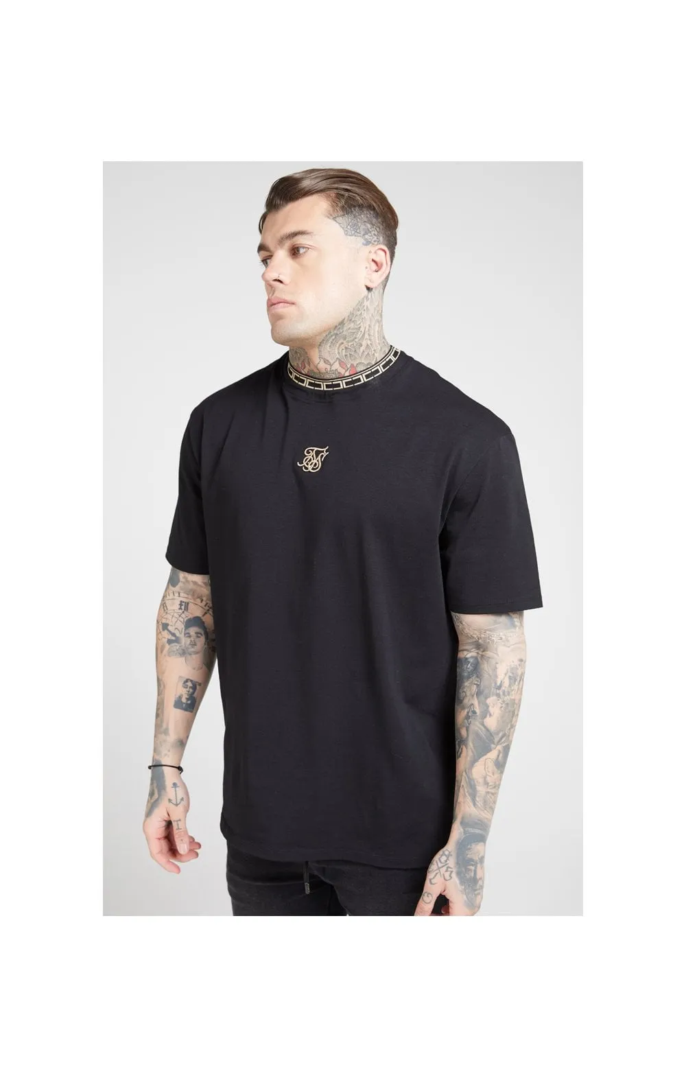SikSilk Tape Collar Essential Tee - Black & Gold sold by Siksilk