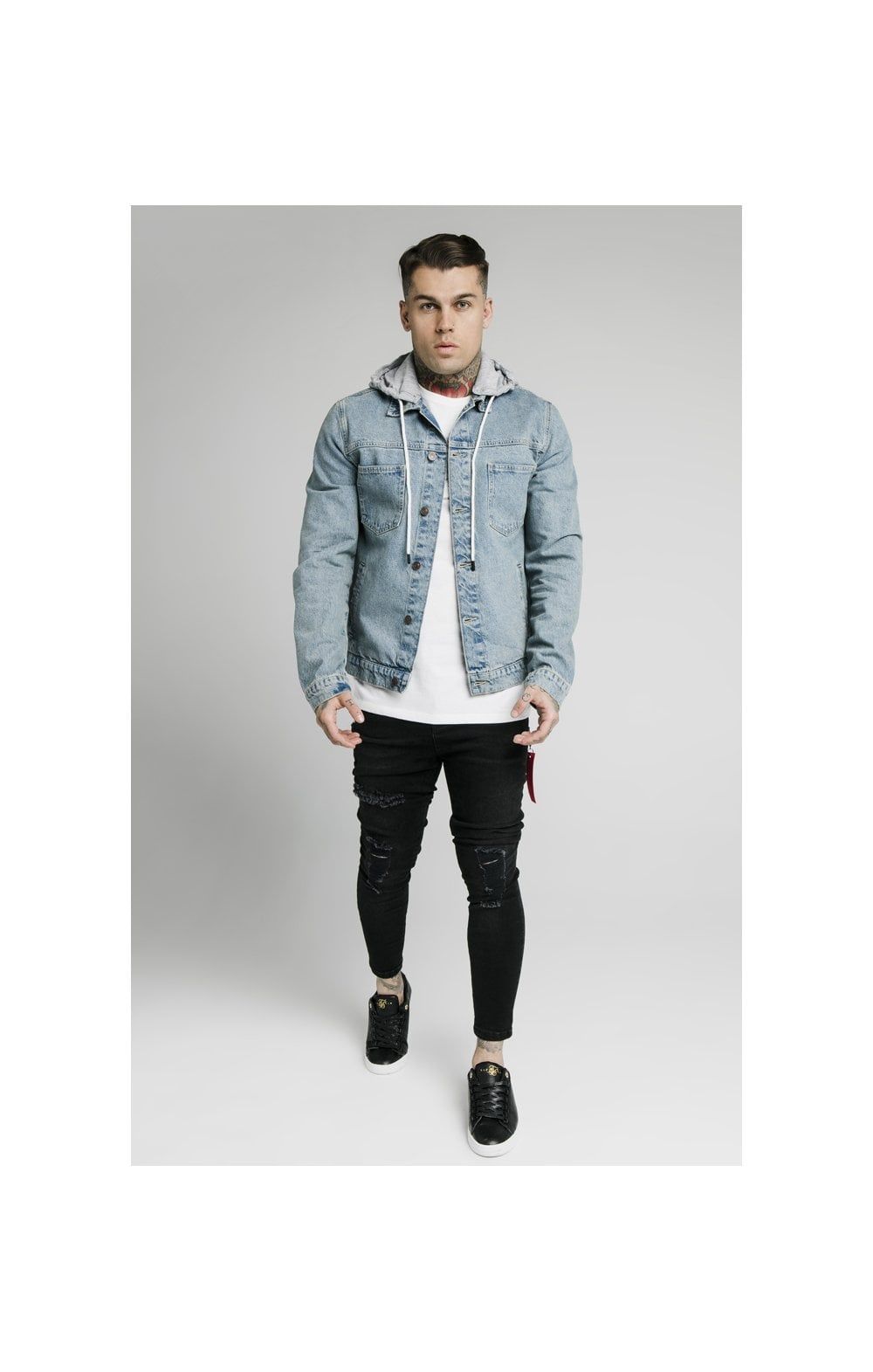 SikSilk Hooded Denim Jacket - Light Blue Wash sold by Siksilk product image thumbnail 4