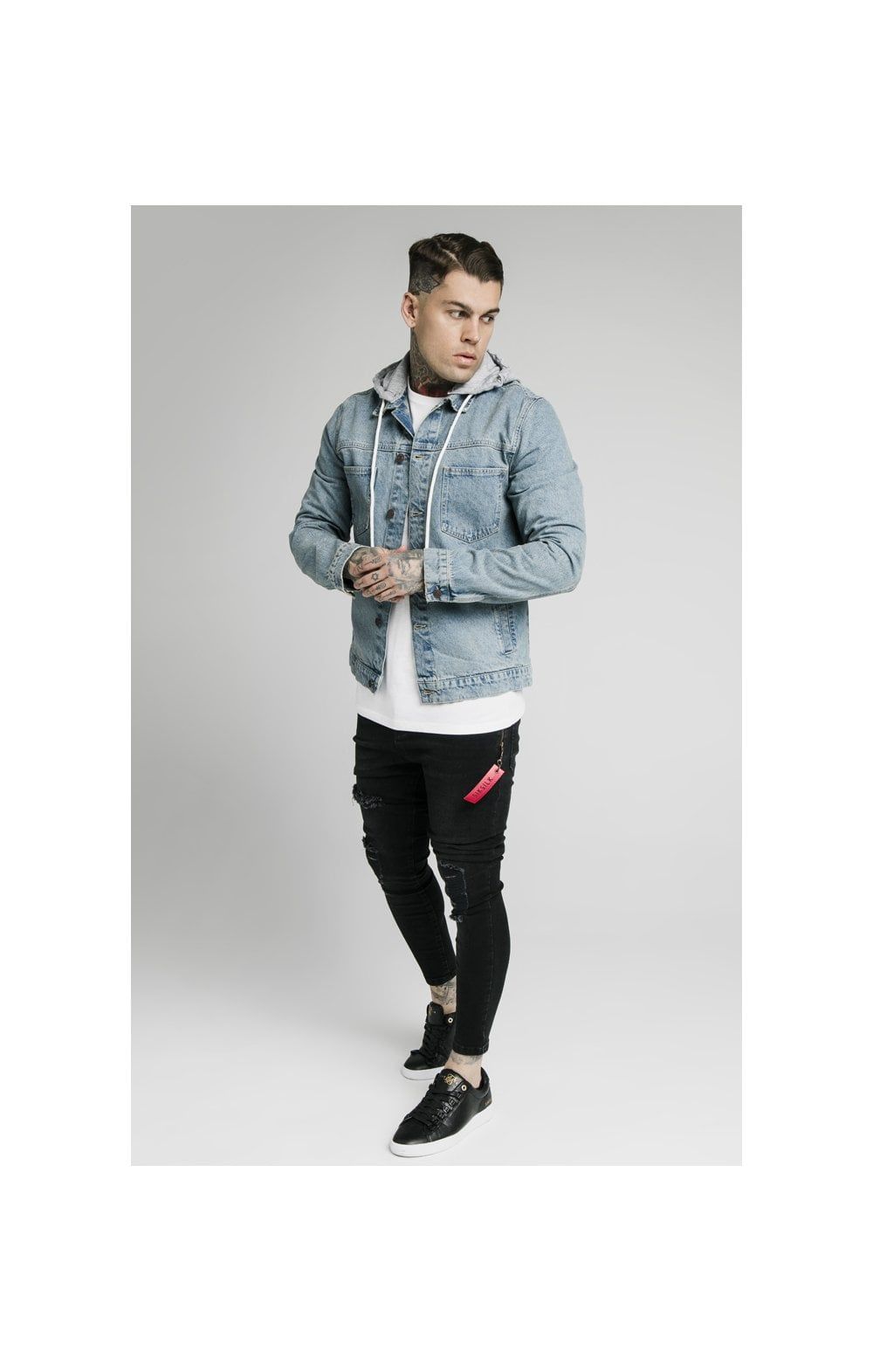 SikSilk Hooded Denim Jacket - Light Blue Wash sold by Siksilk product image thumbnail 5
