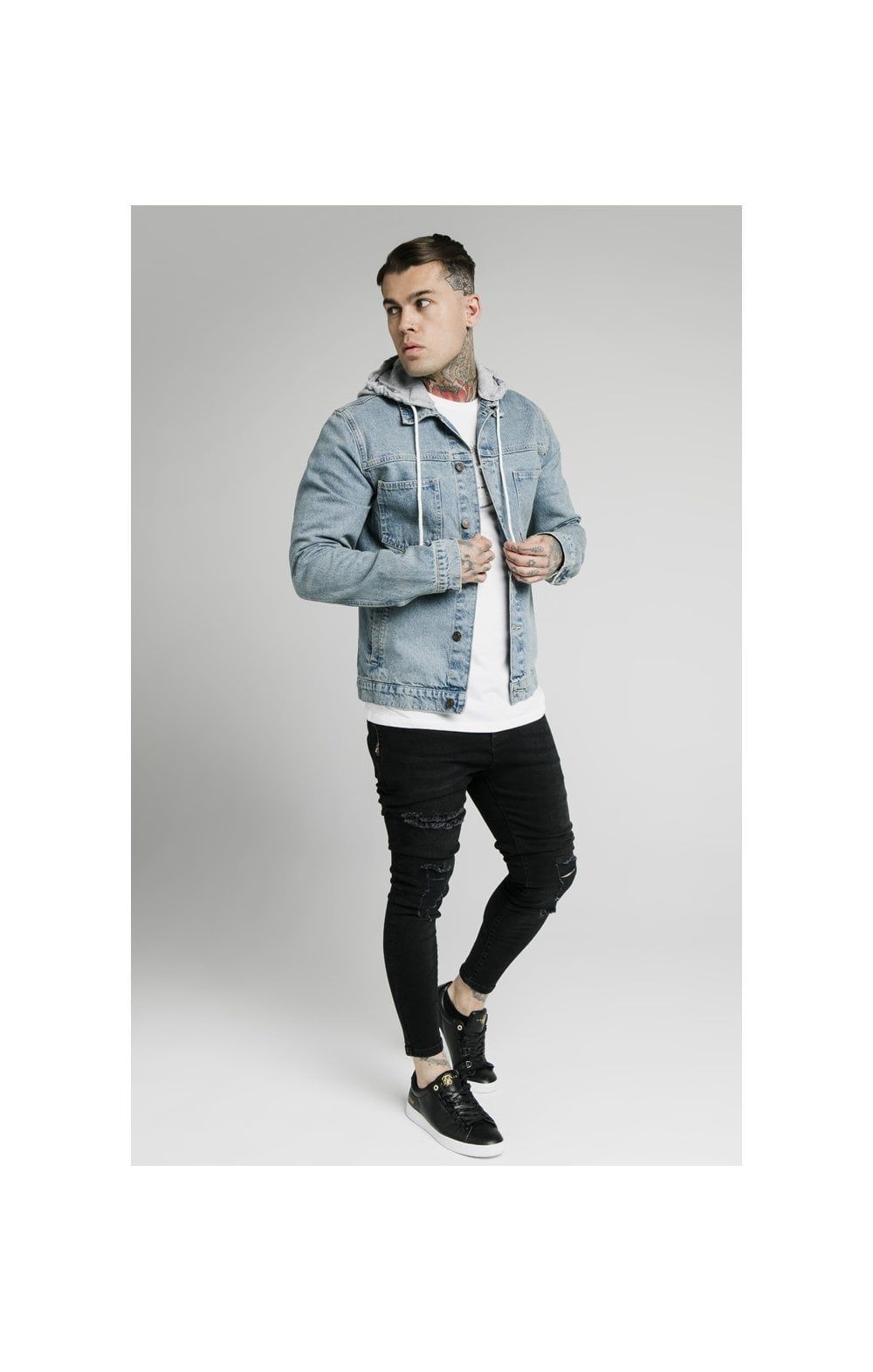 SikSilk Hooded Denim Jacket - Light Blue Wash sold by Siksilk product image thumbnail 3